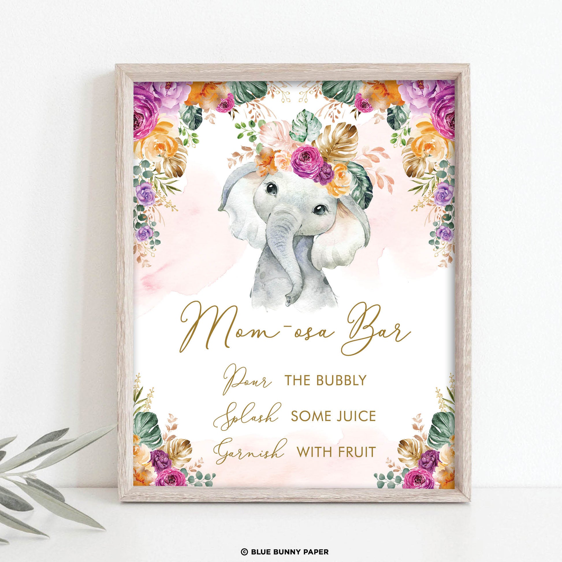 Flower Elephant Momosa Bar Party Sign