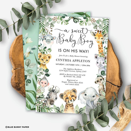 Safari Animals Baby Shower Invitation