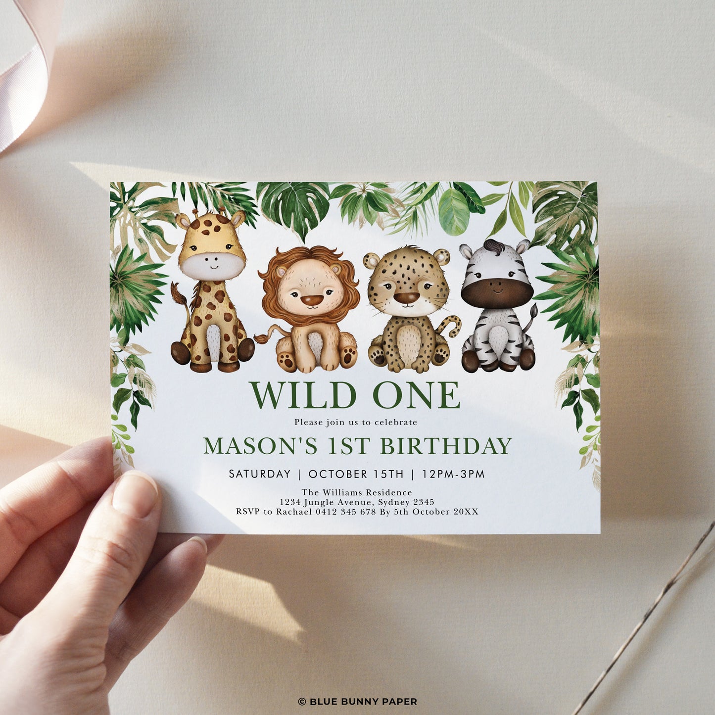 Wild Jungle 1st Birthday Invitations