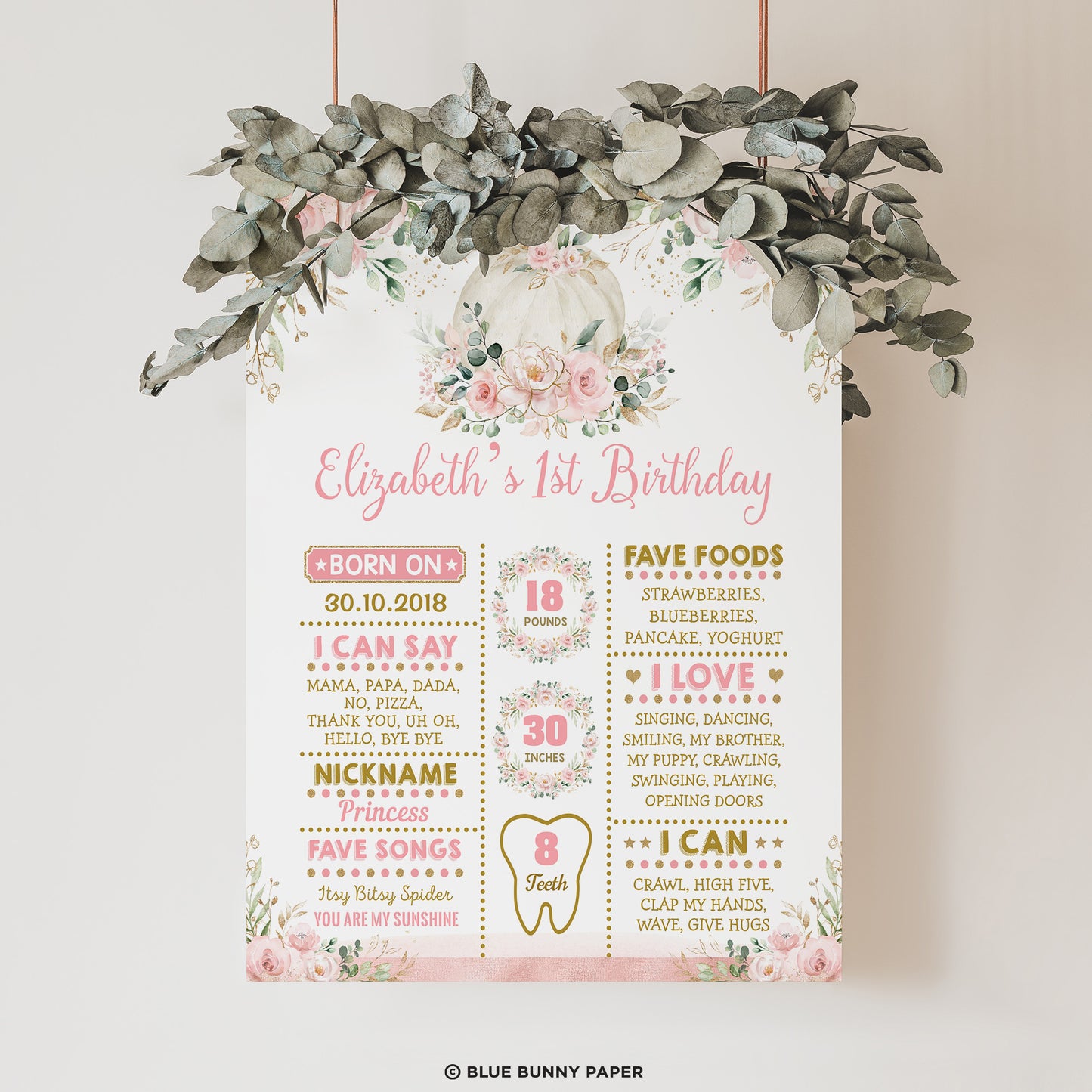 First Birthday Milestone Poster