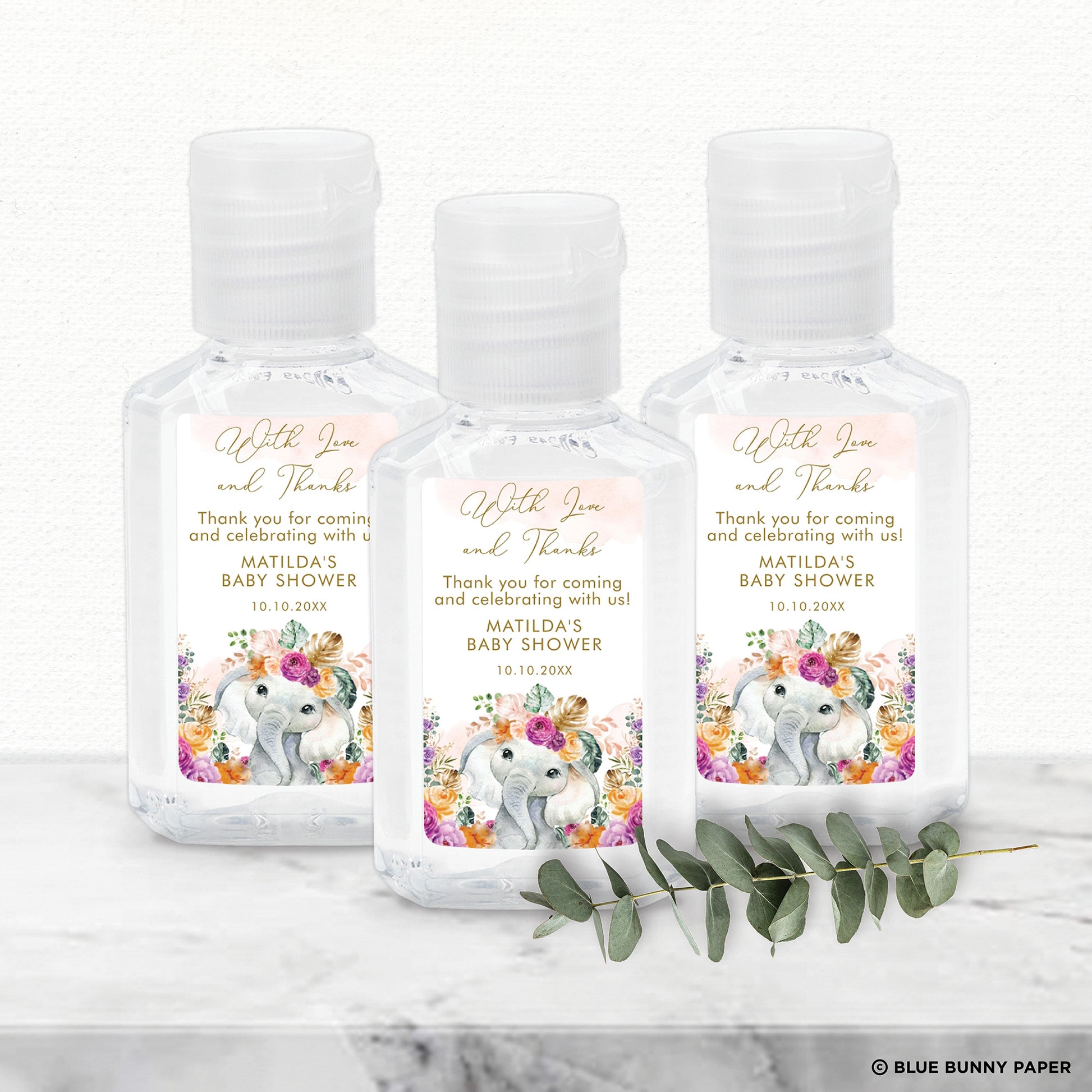 Flower Elephant Hand Sanitizer Label