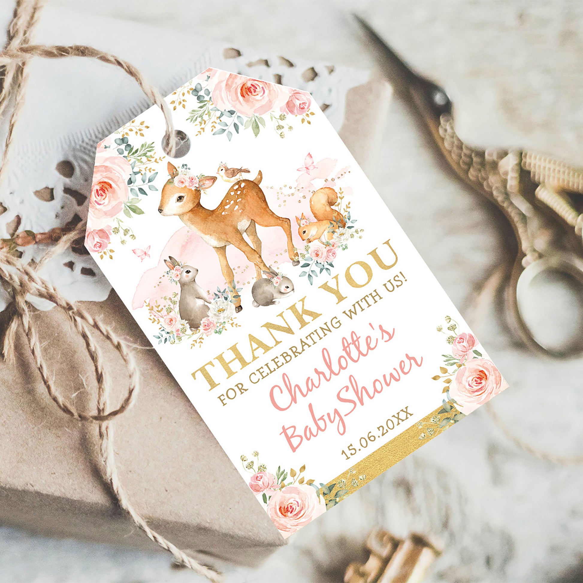 Girl Woodland Party Favor Tag