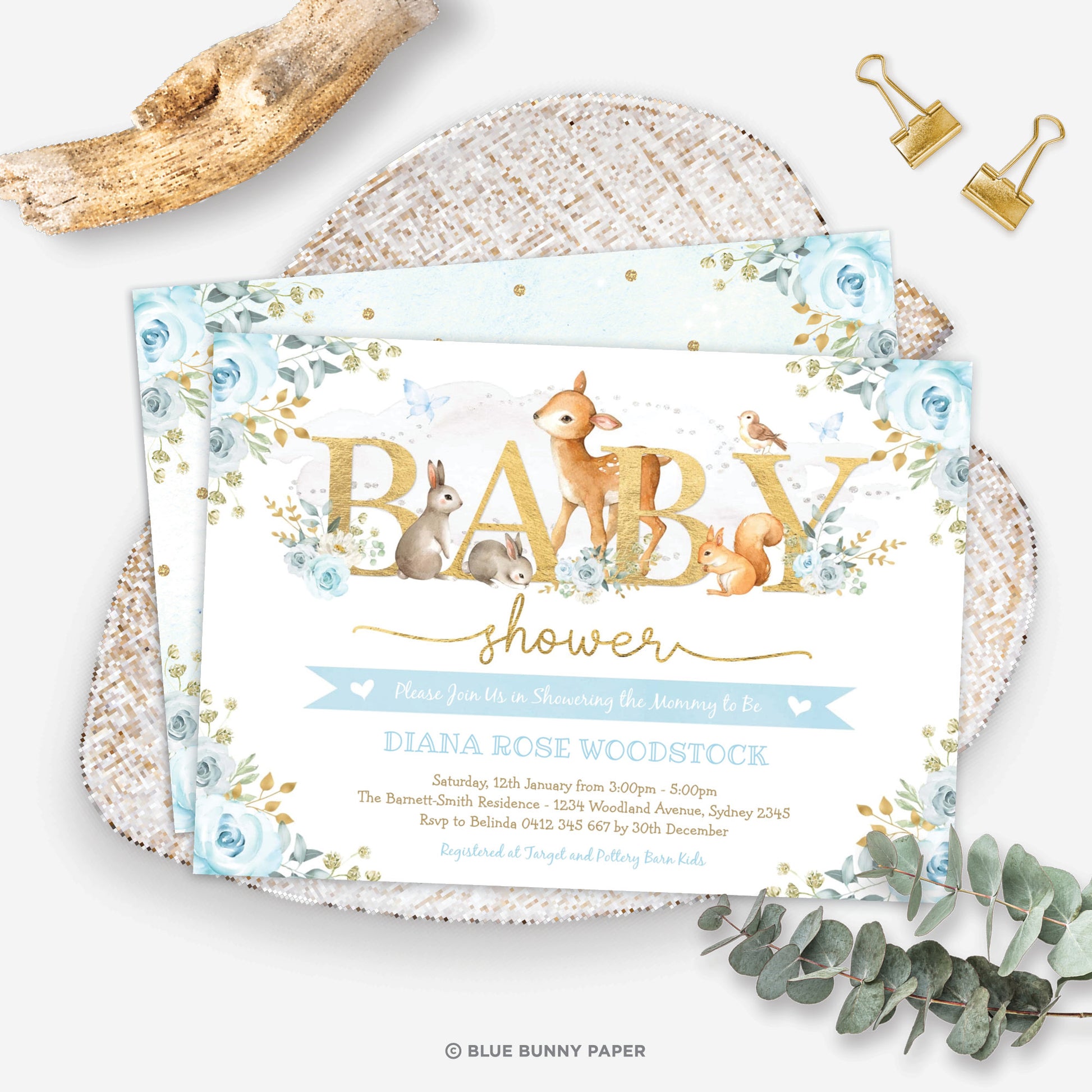 Printable Woodland Boy Baby Shower Invitation