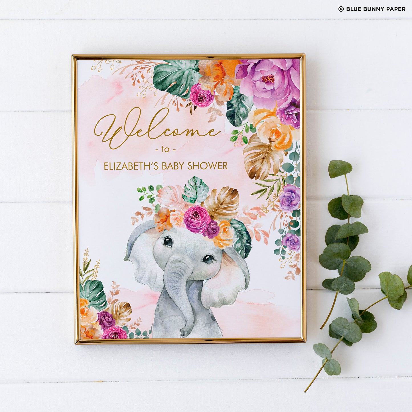 Flowers Elephant Party Welcome Sign