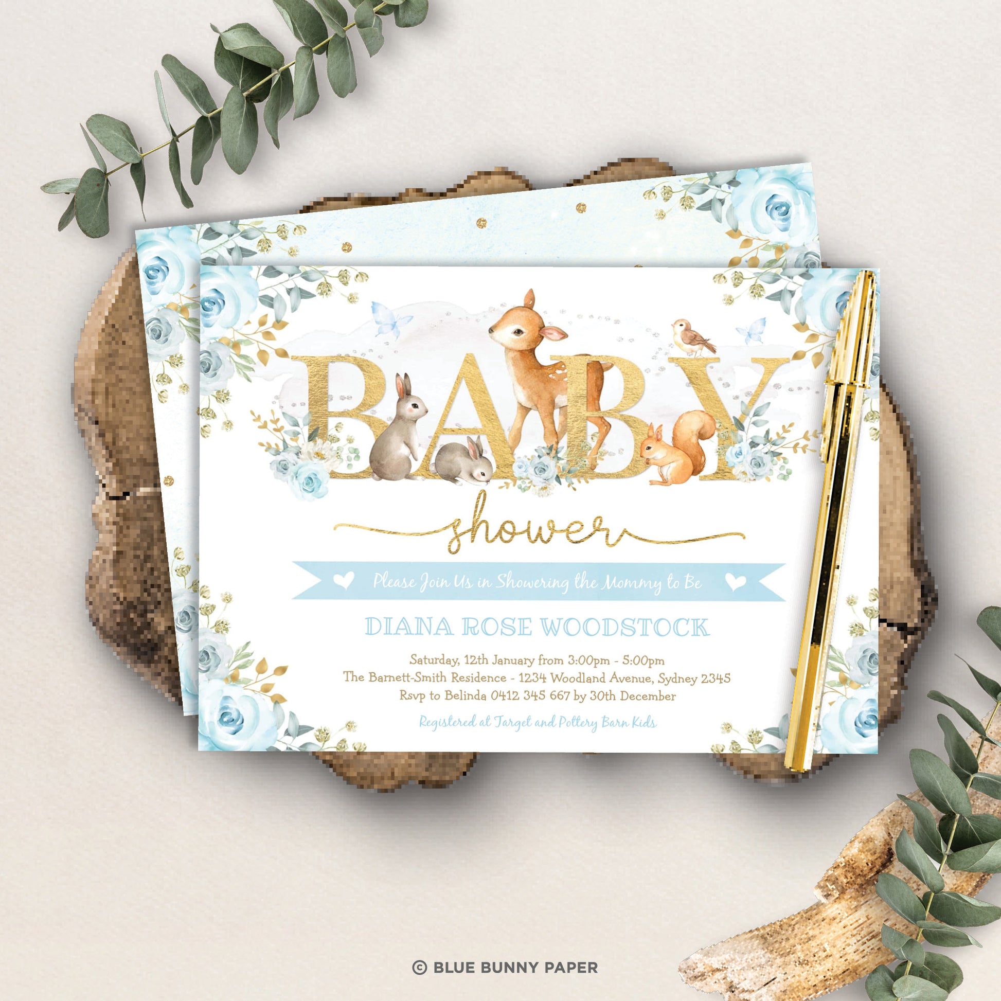 Printable Woodland Boy Baby Shower Invitation
