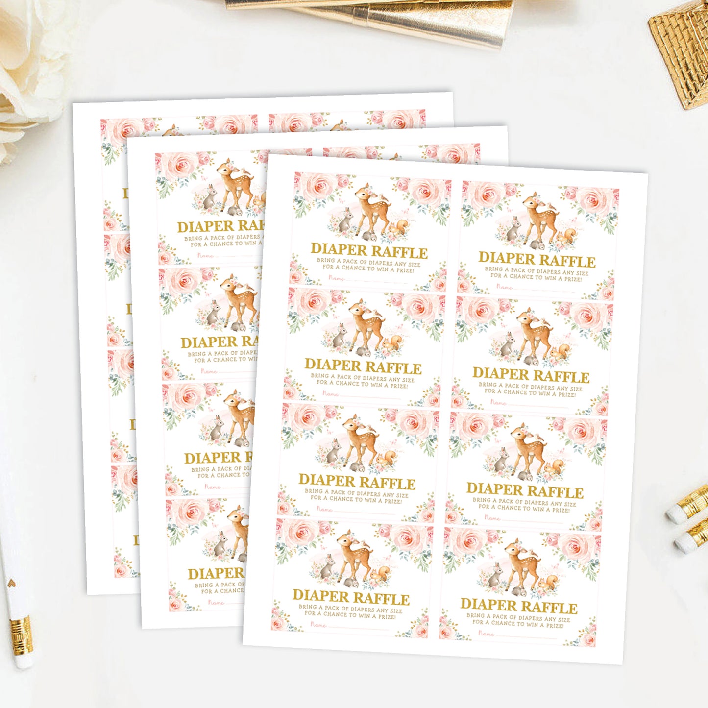 Girl Woodland Baby Shower Diaper Raffle Card