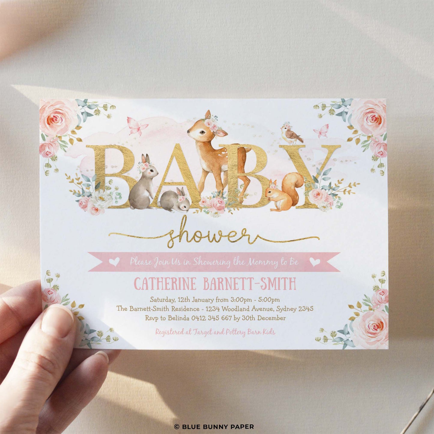 Printable Woodland Girl Baby Shower Invitation