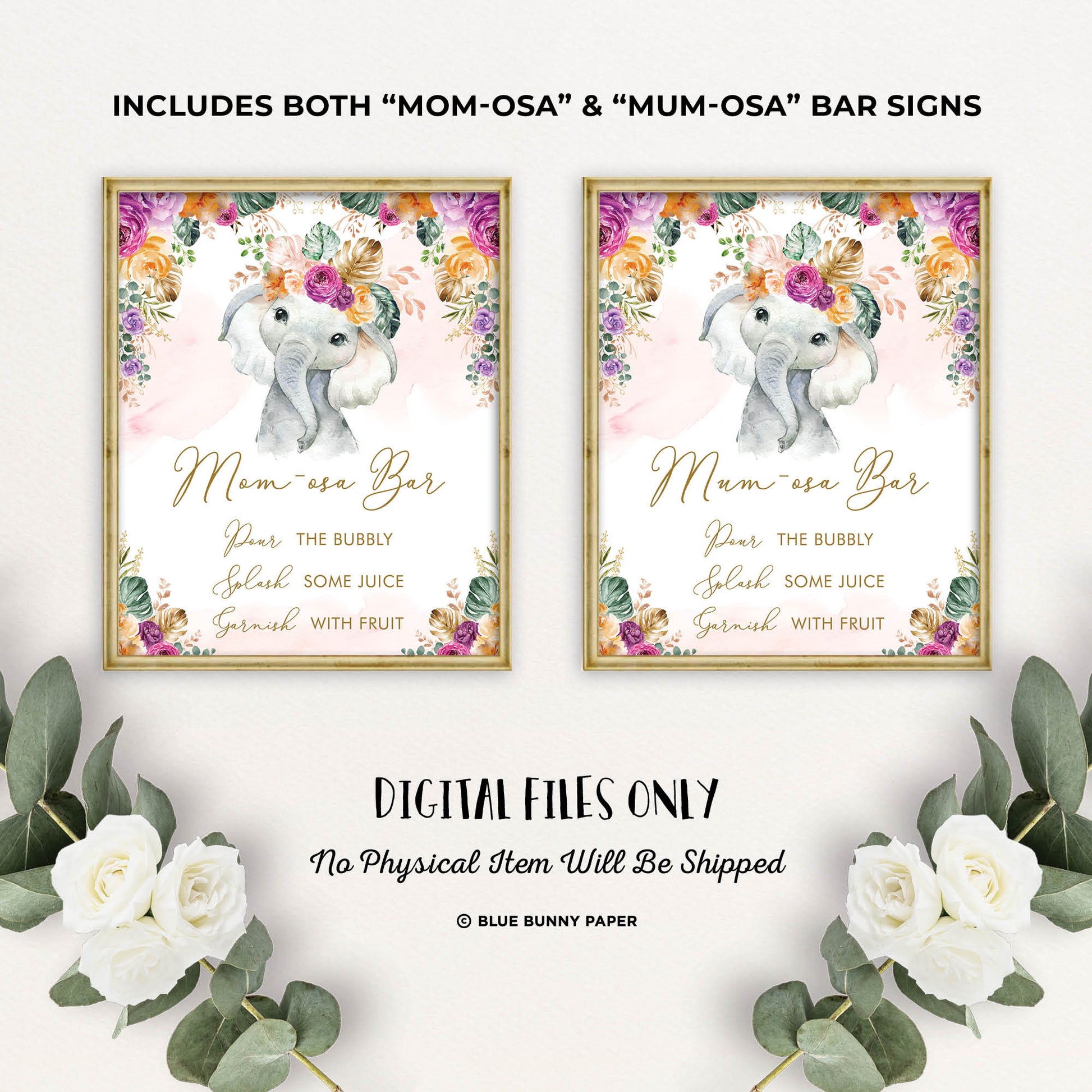 Flower Elephant Momosa Bar Party Sign