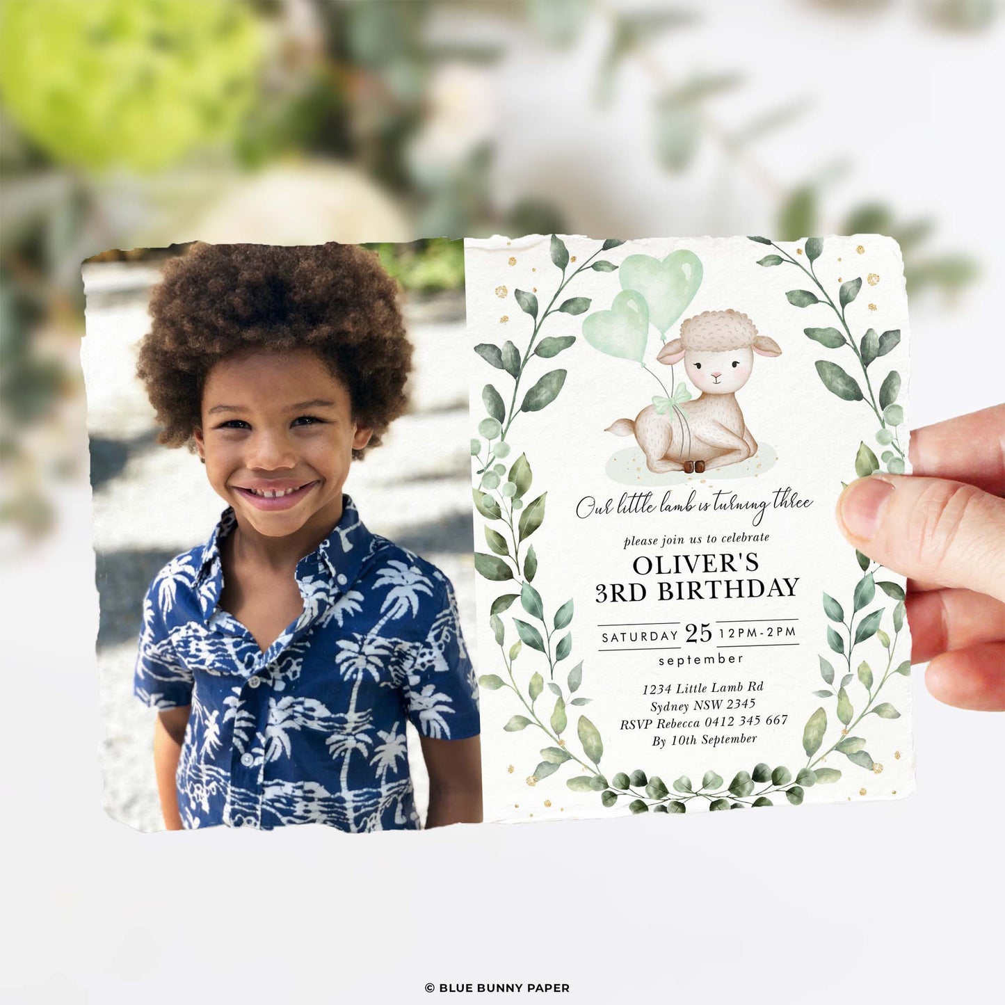 Lamb Photo Birthday Invitation