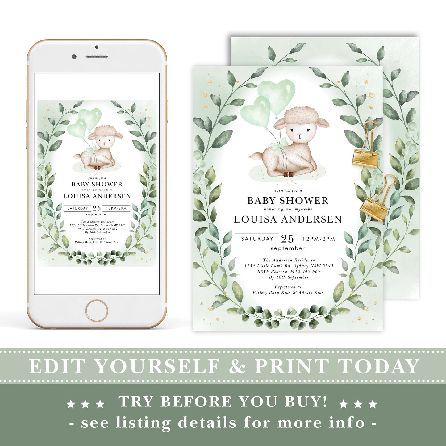 Lamb Baby Shower Invitation