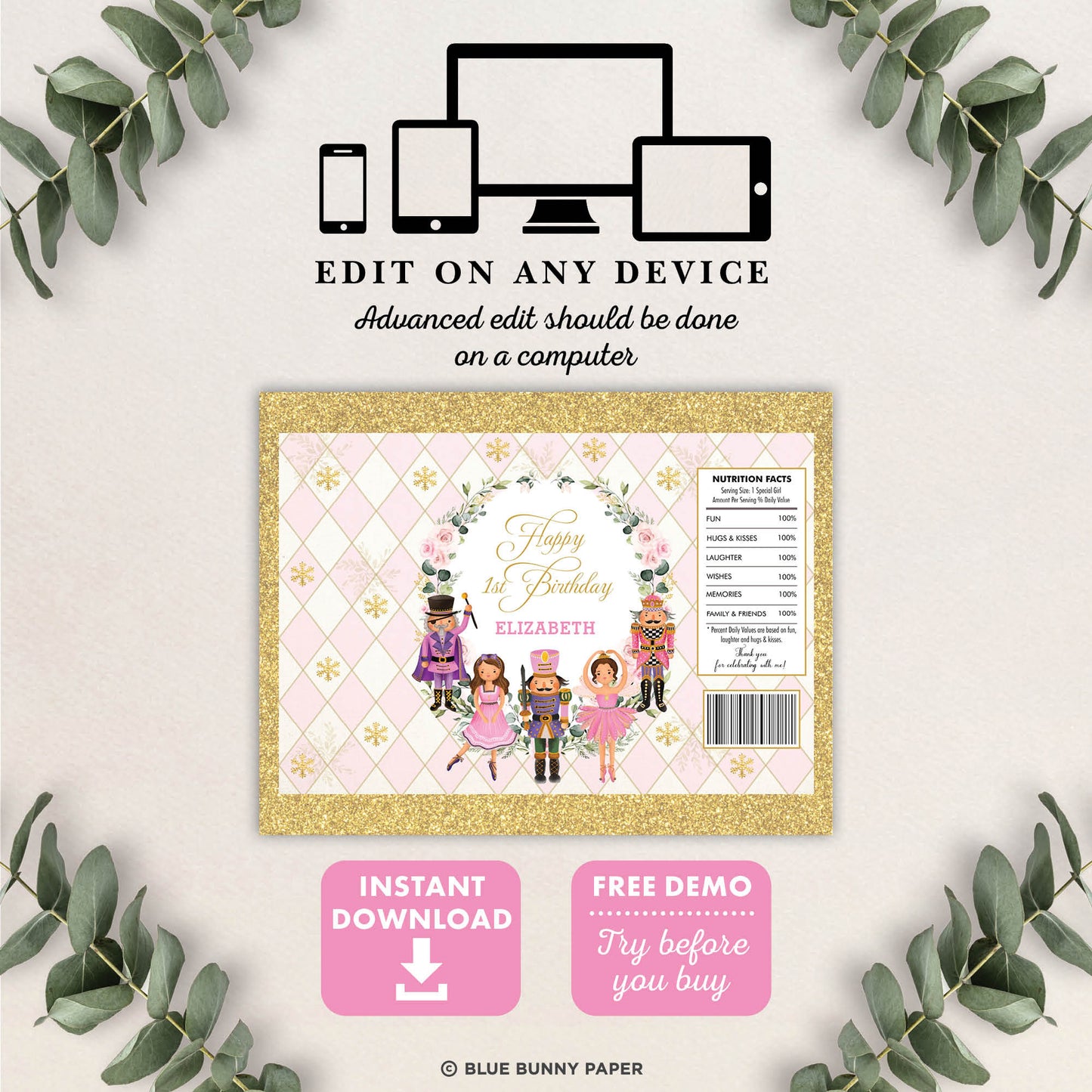 Pink Nutcracker Editable Chip Bag