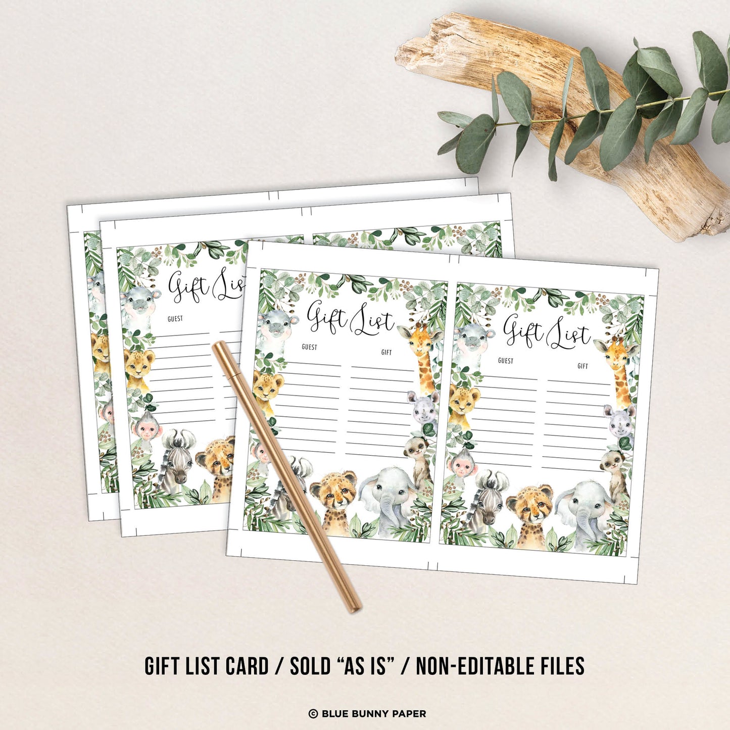 Safari Animals Baby Shower Gift List Game