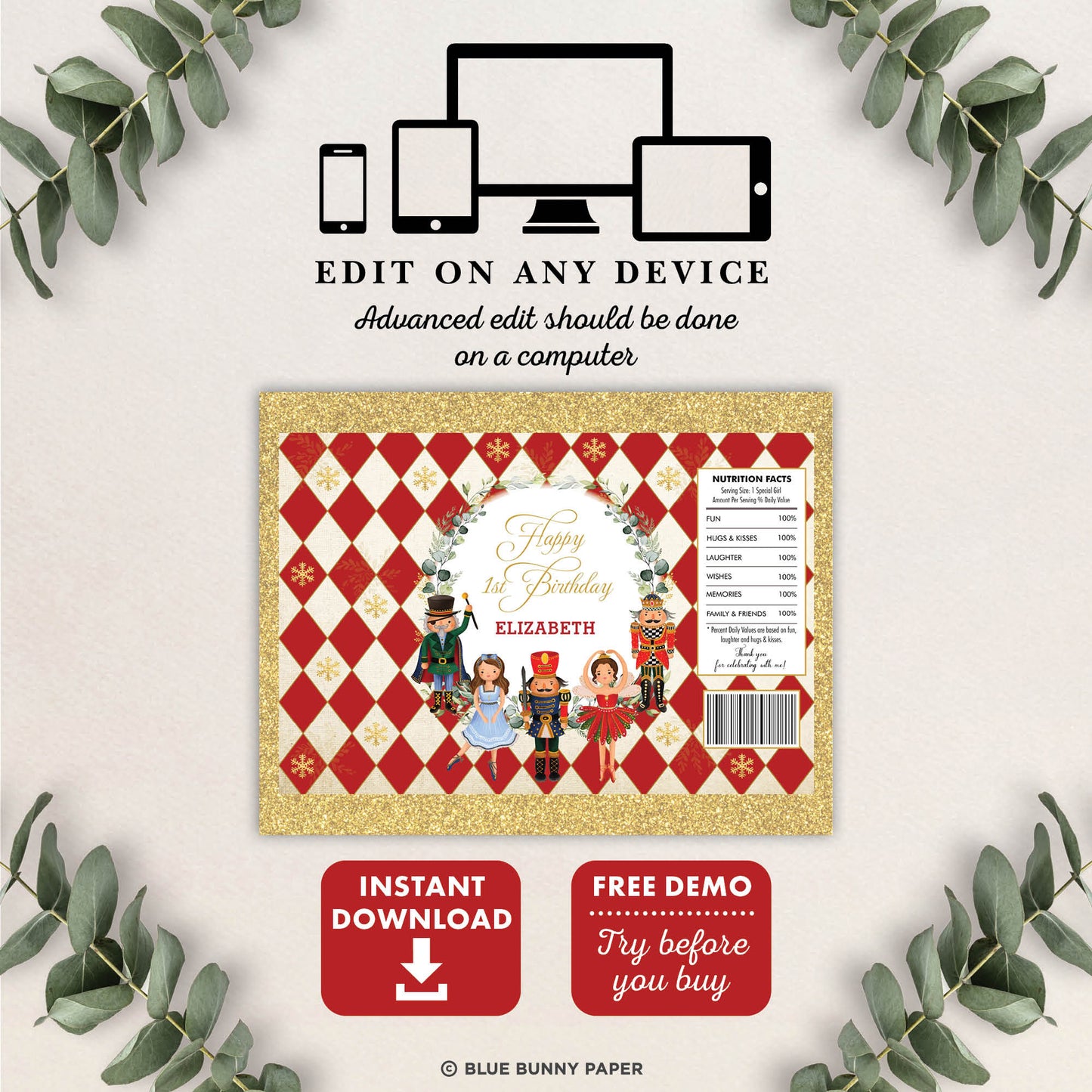 Red Nutcracker Editable Chip Bag