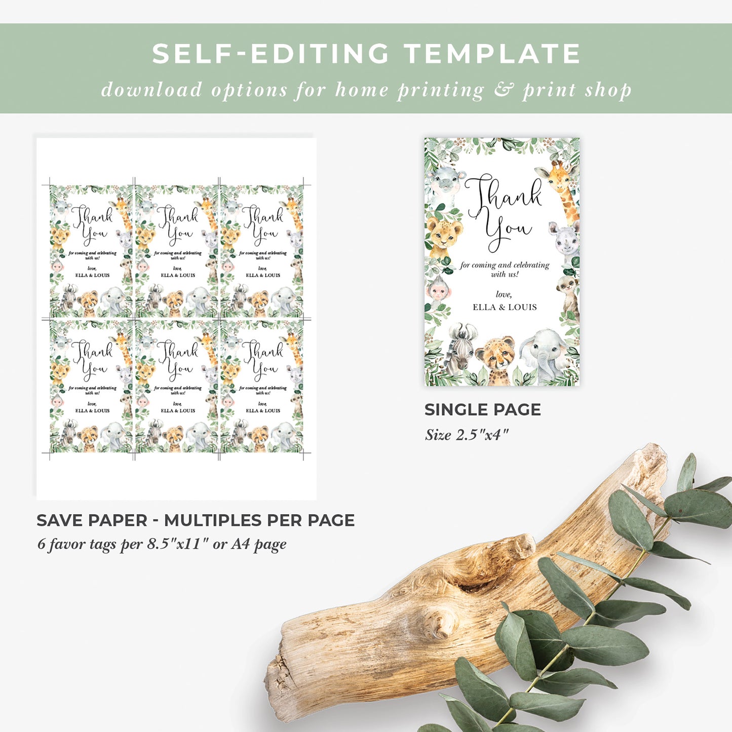 Safari Animals Favor Tags
