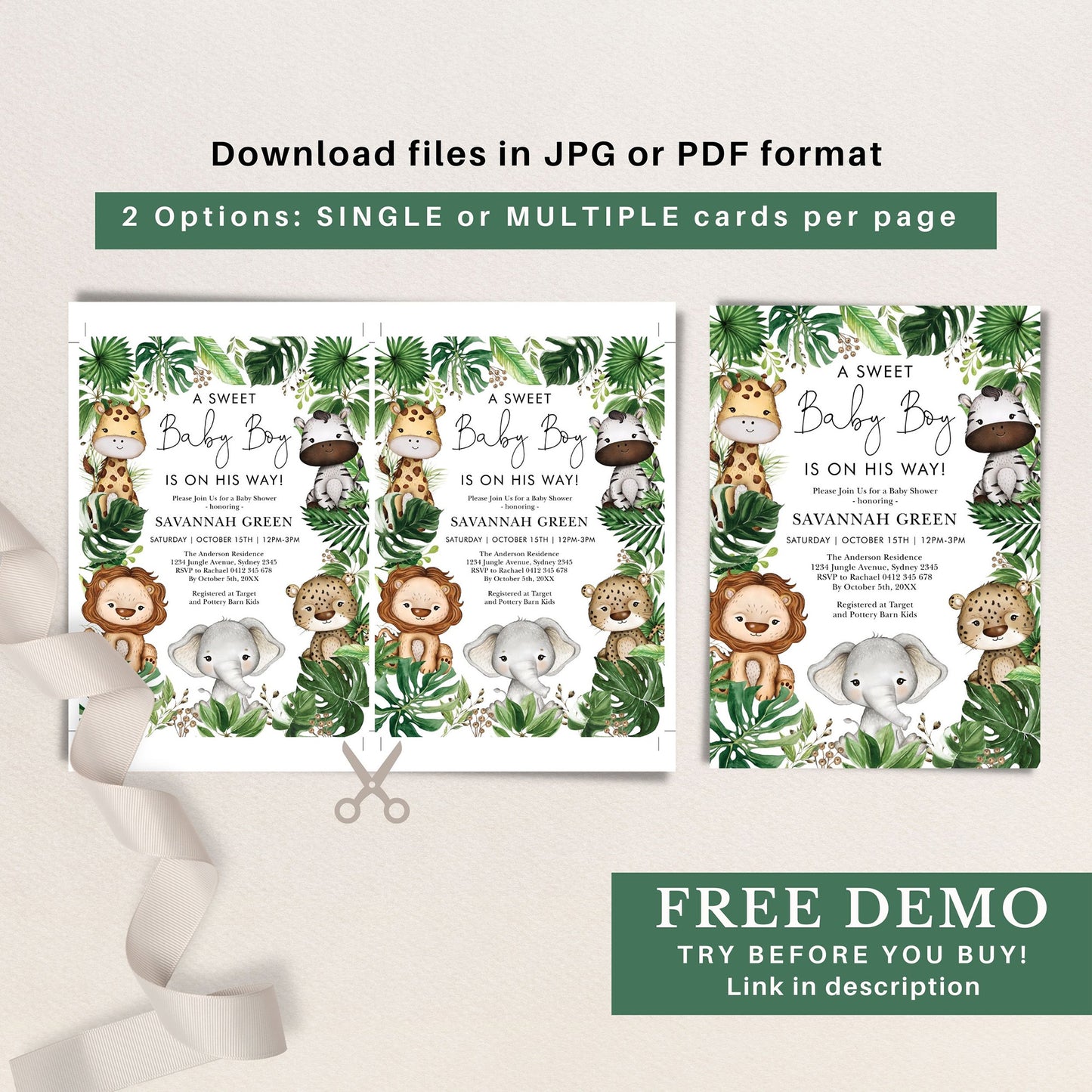 Jungle Animals Baby Shower Invitation