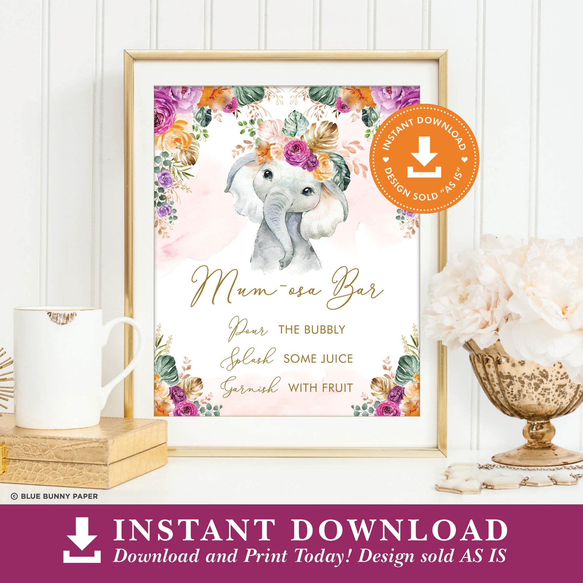 Flower Elephant Momosa Bar Party Sign