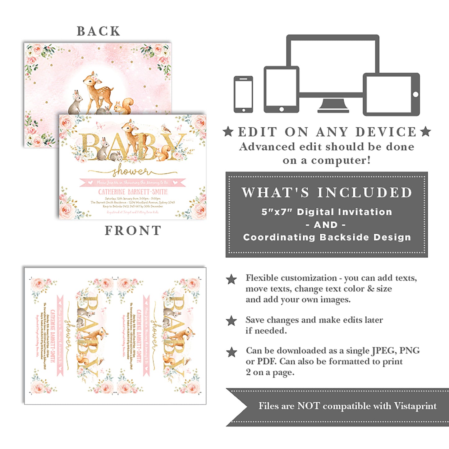 Printable Woodland Girl Baby Shower Invitation