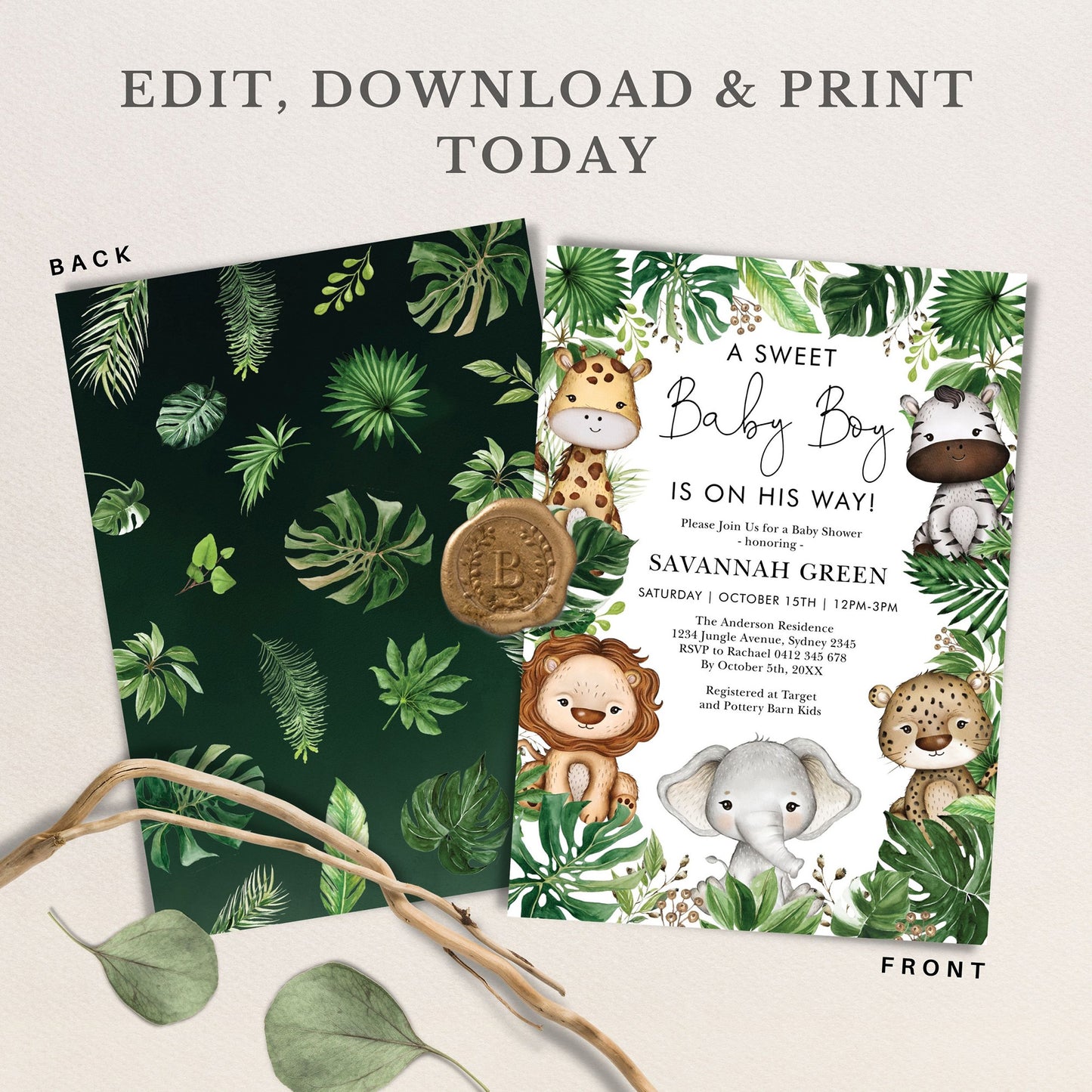 Jungle Animals Baby Shower Invitation