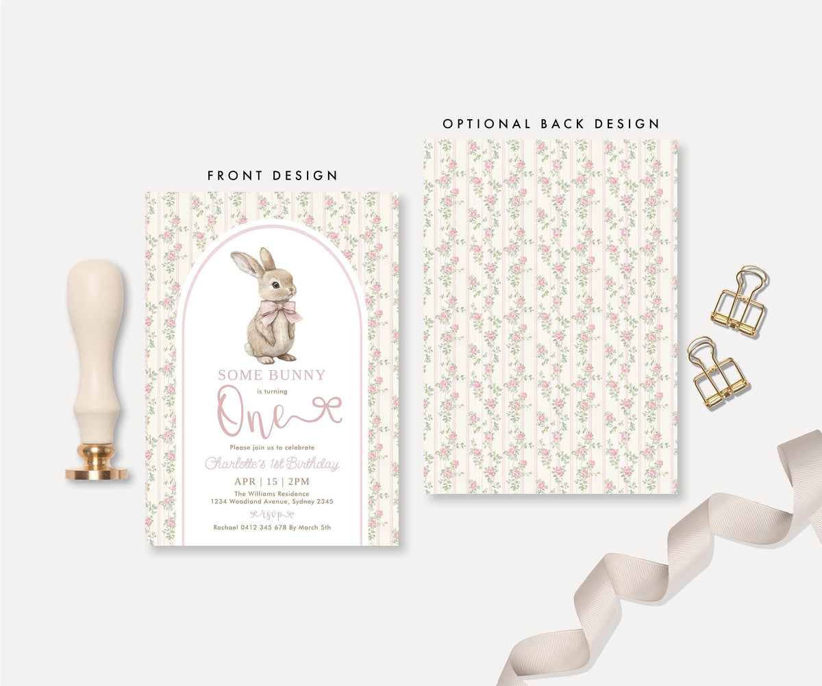 Front design beside the optional back, which repeats the rose-stripe pattern with no wording