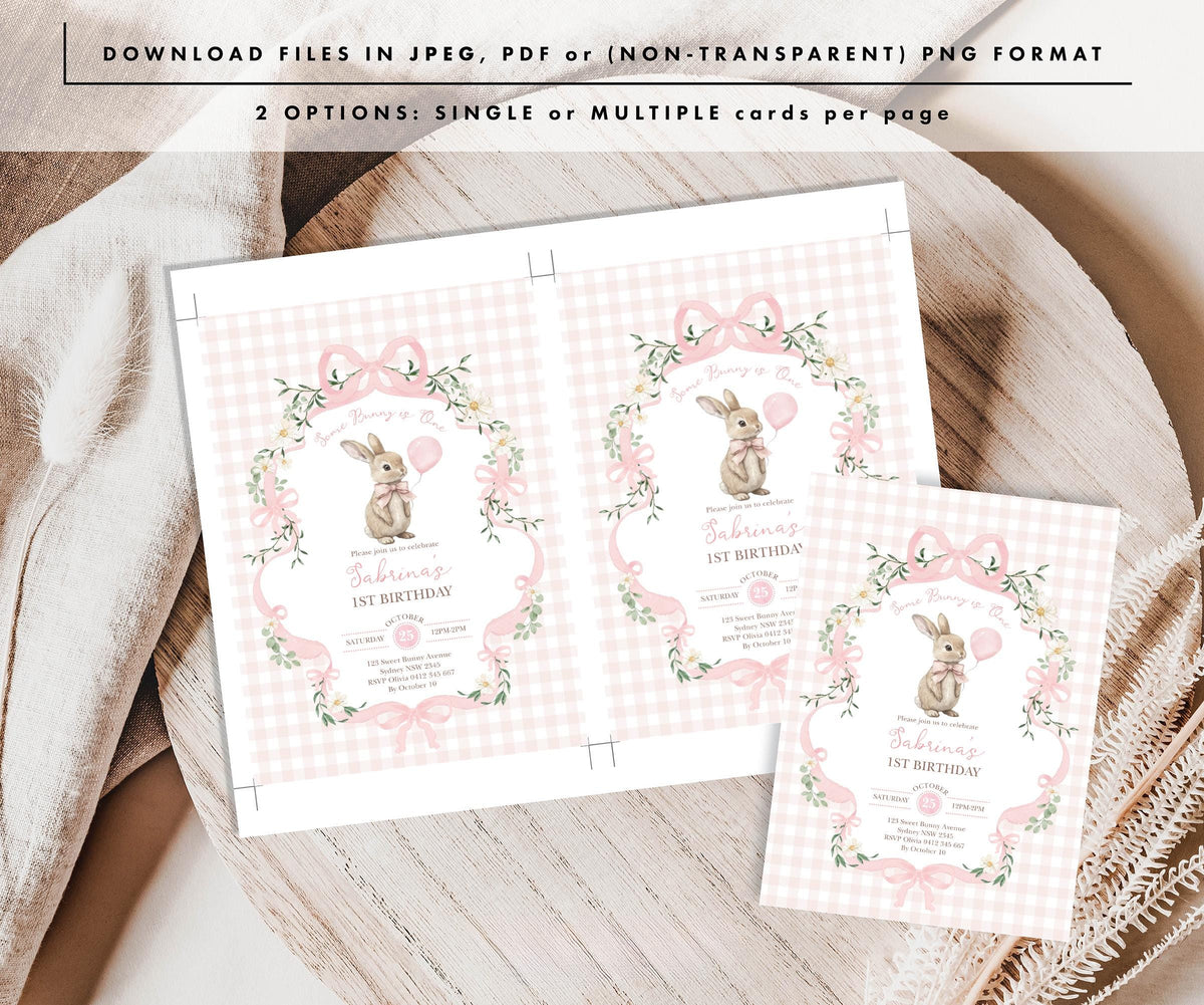 Two invitations printed on one sheet with crop marks beside a single card, showing both print options