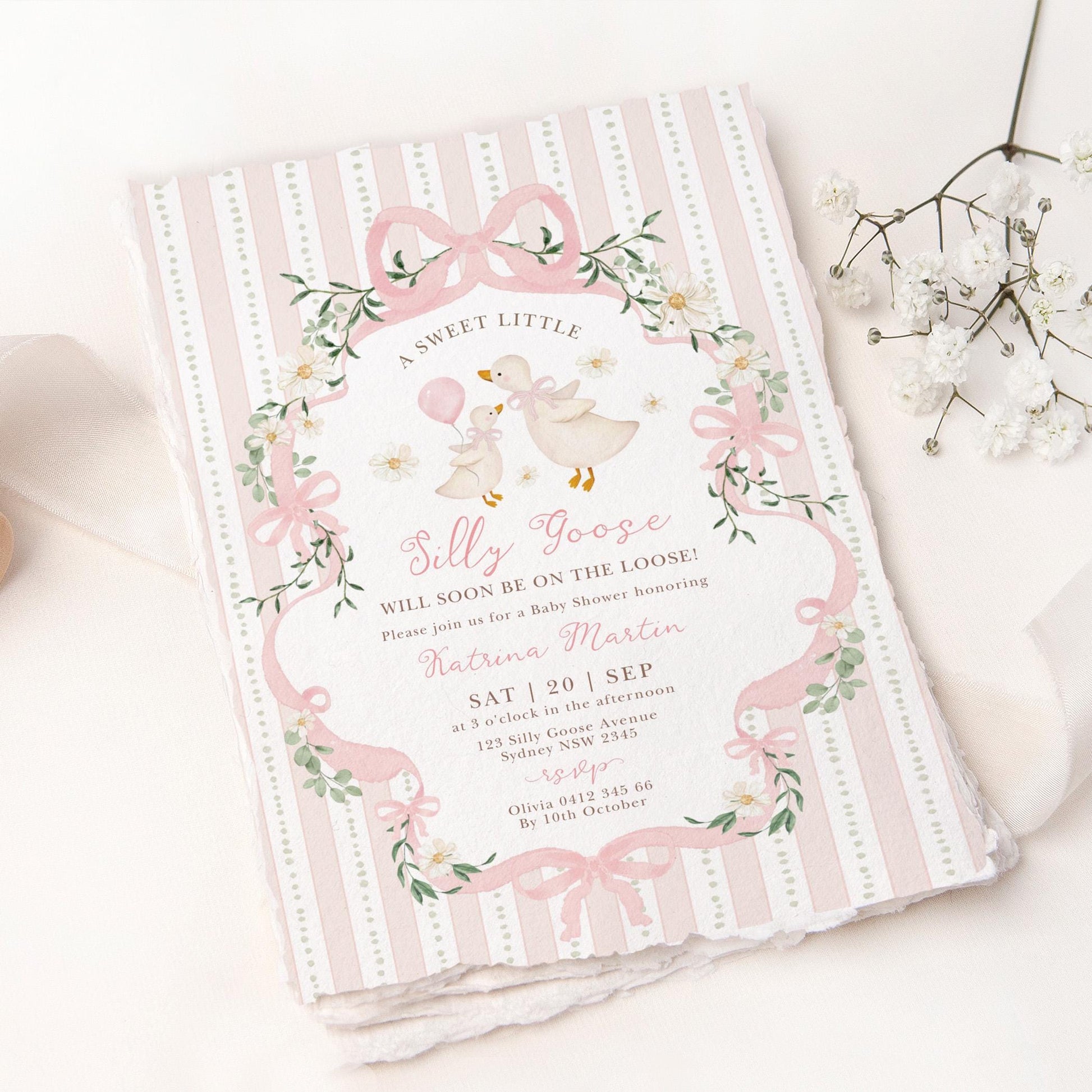 Pink Silly Goose Baby Shower Invitation | Editable Corjl Template