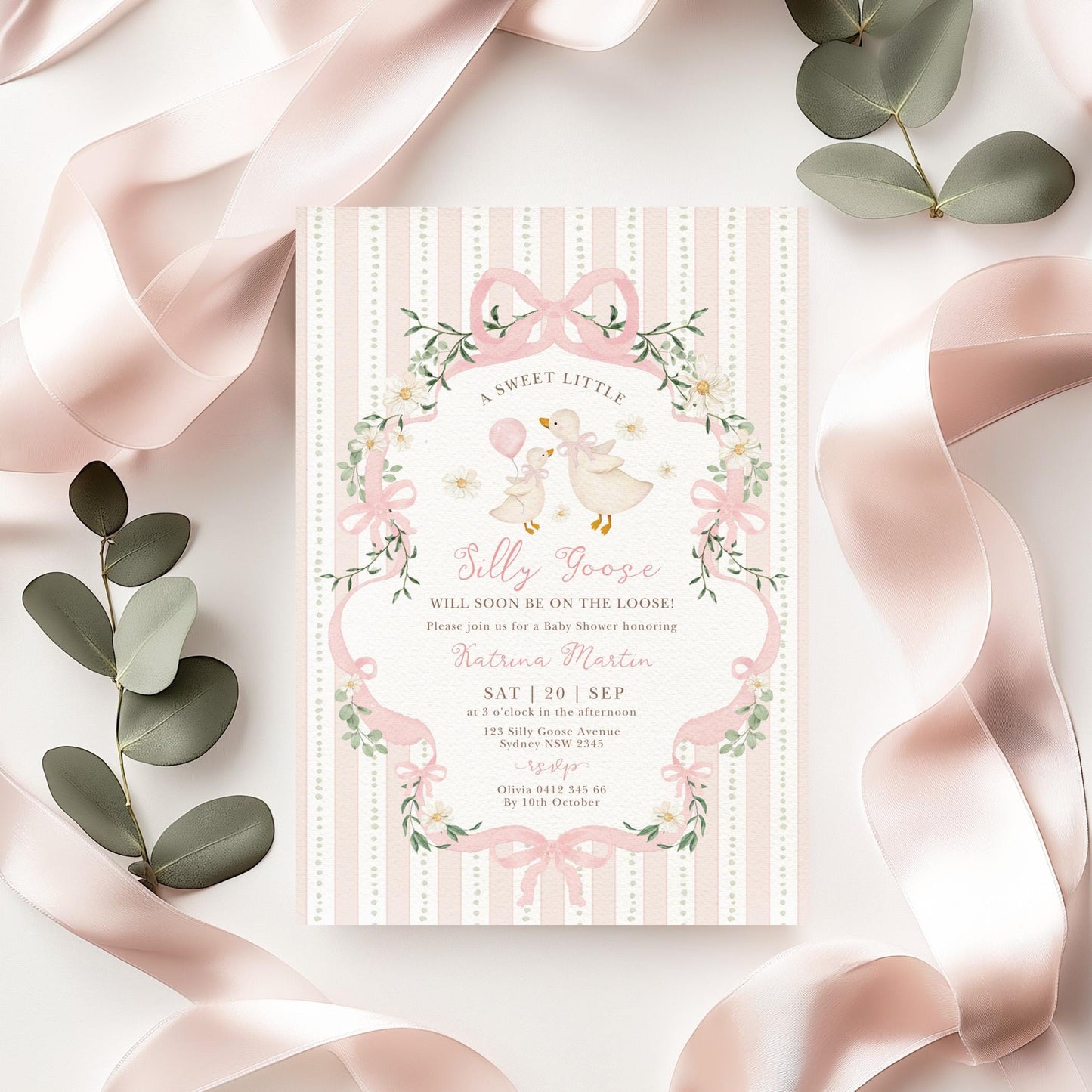 Pink Silly Goose Baby Shower Invitation | Editable Corjl Template