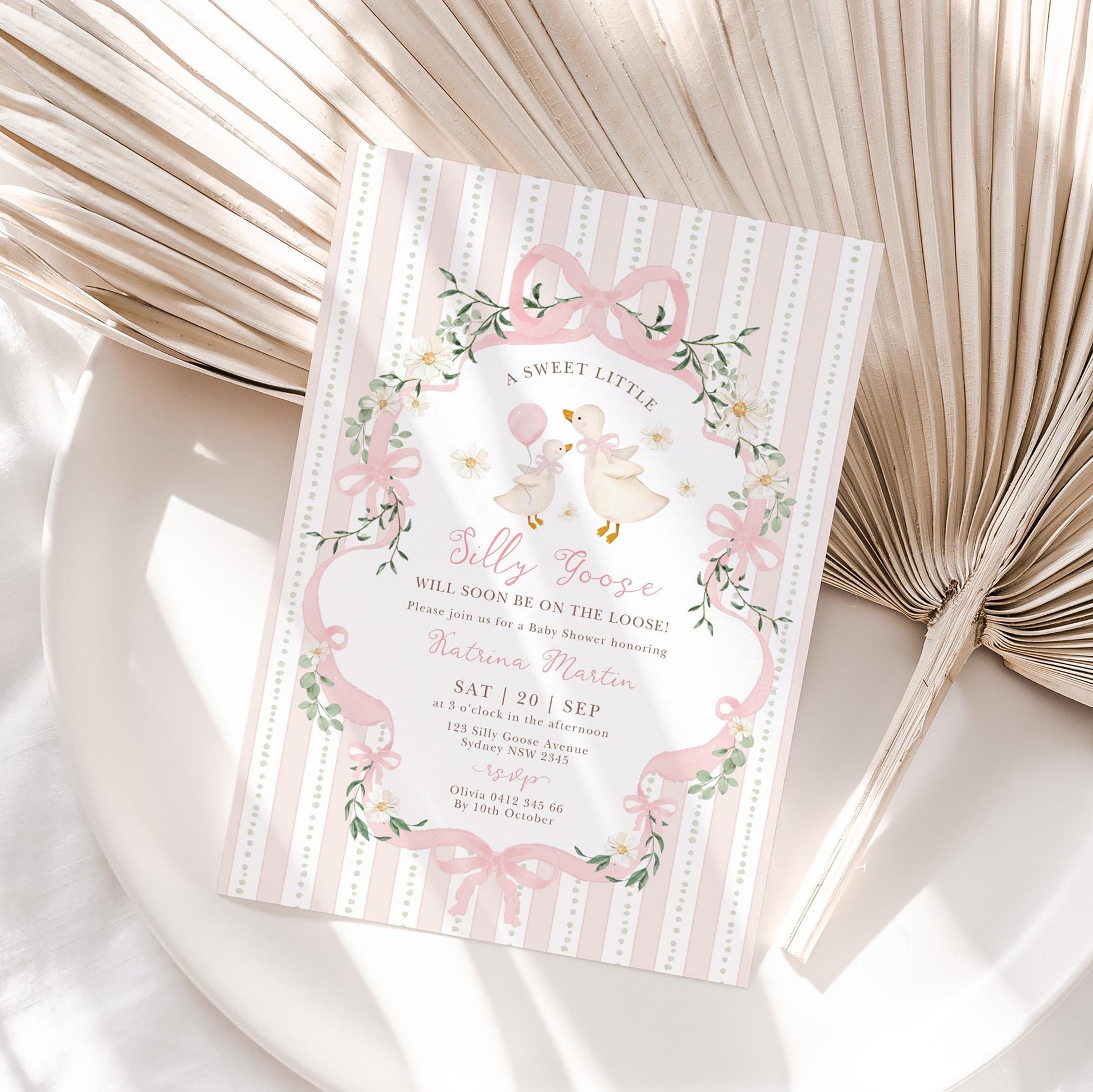Pink Silly Goose Baby Shower Invitation | Editable Corjl Template