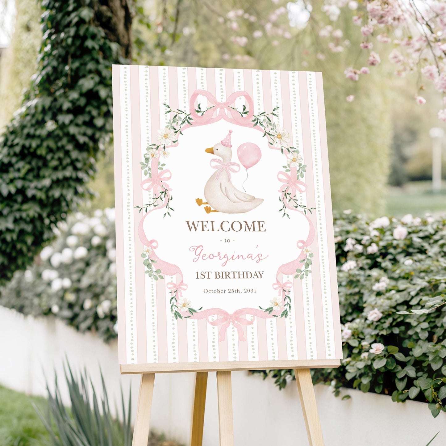 One Silly Goose 1st Birthday Welcome Sign | Editable Corjl Template