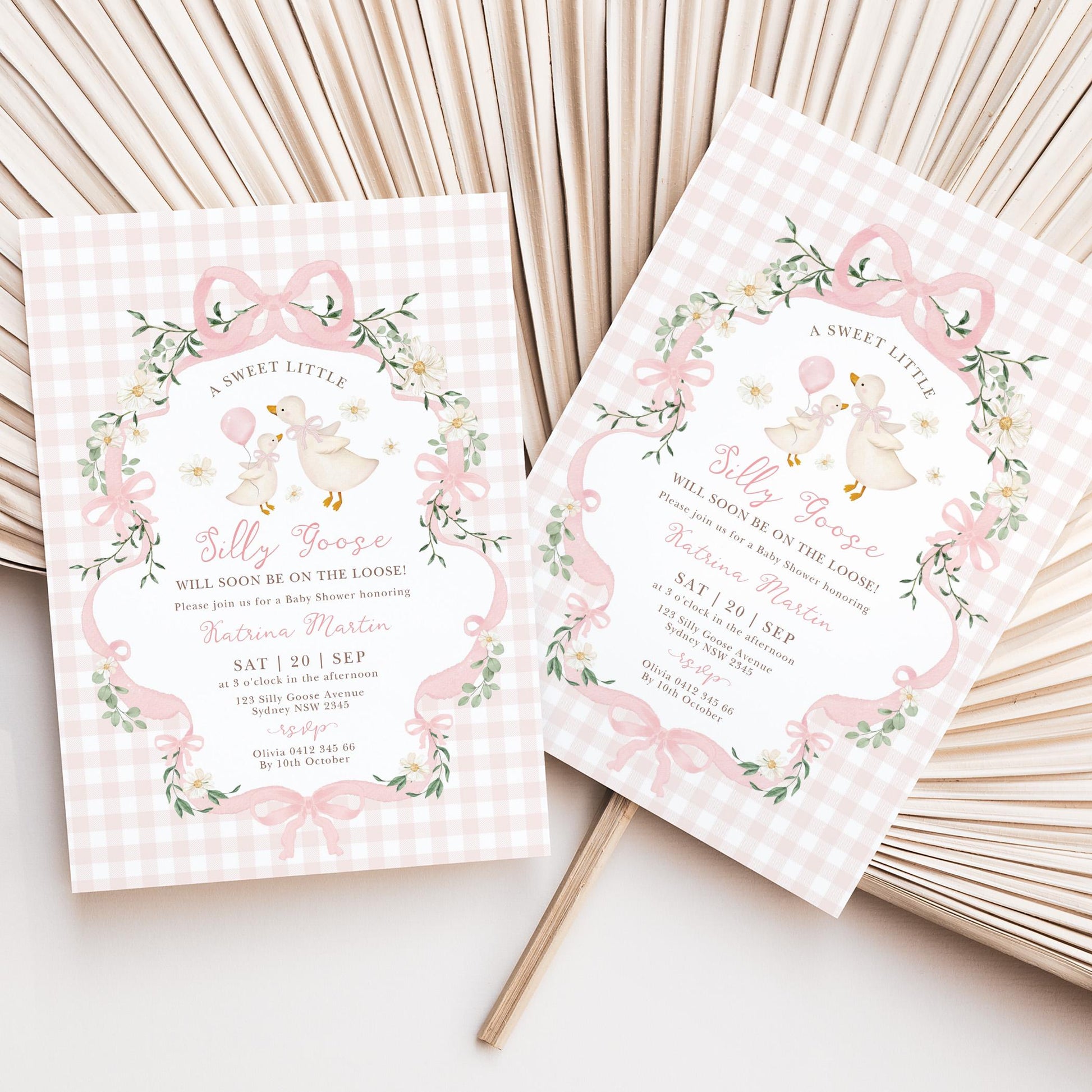 Silly Goose Baby Shower Invitation | Coquette Pink Bow | Editable Corjl