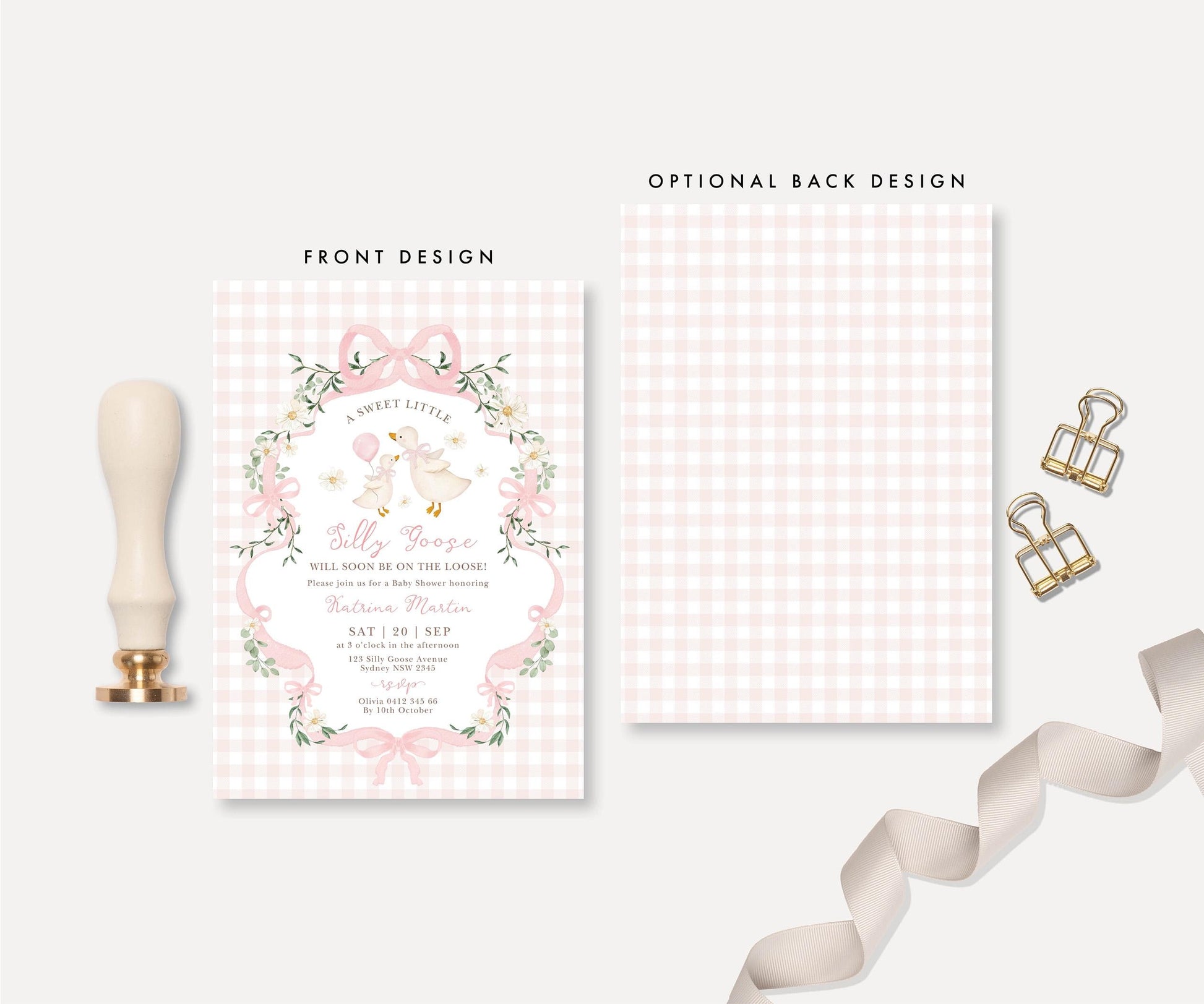 Silly Goose Baby Shower Invitation | Coquette Pink Bow | Editable Corjl