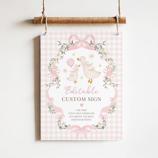 Silly Goose Girl Baby Shower Custom Sign | Editable Corjl Template