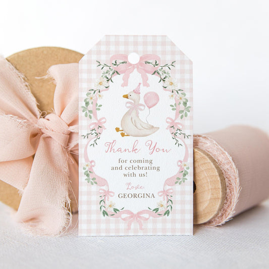 One Silly Goose Favor Tag | Pink Coquette Bow | Editable Corjl Template