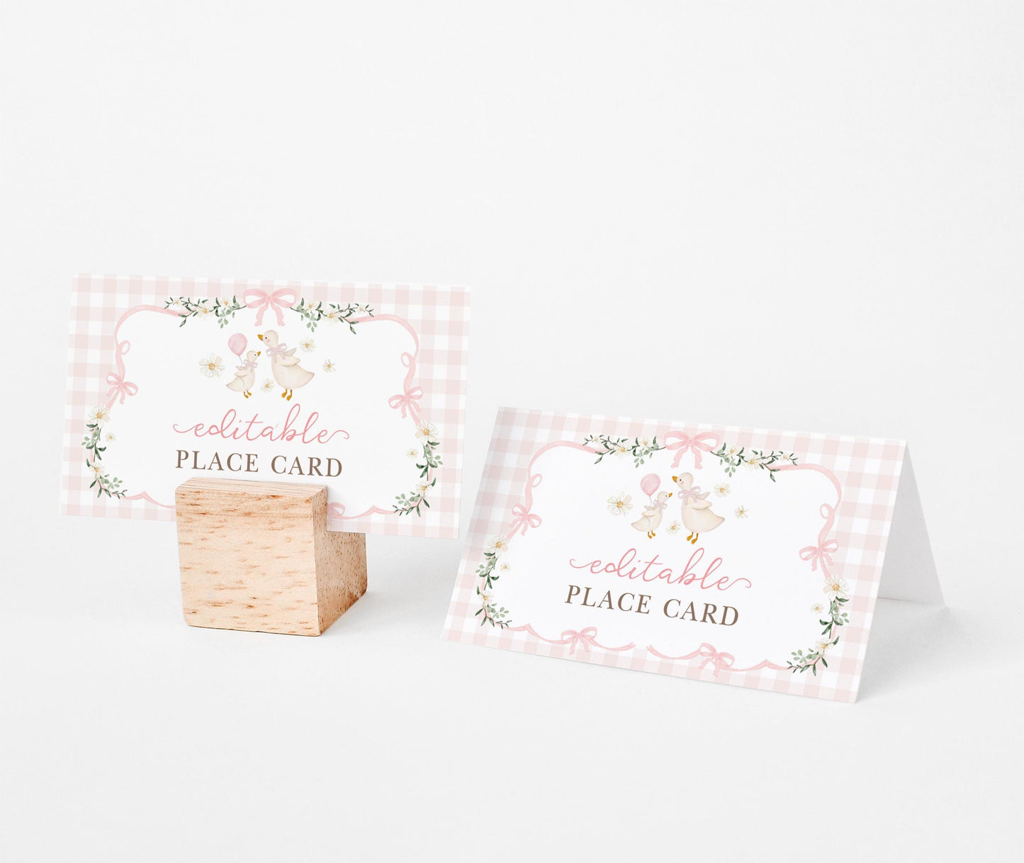 Pink Silly Goose Place Cards | Editable Corjl Template | Girl Baby Shower