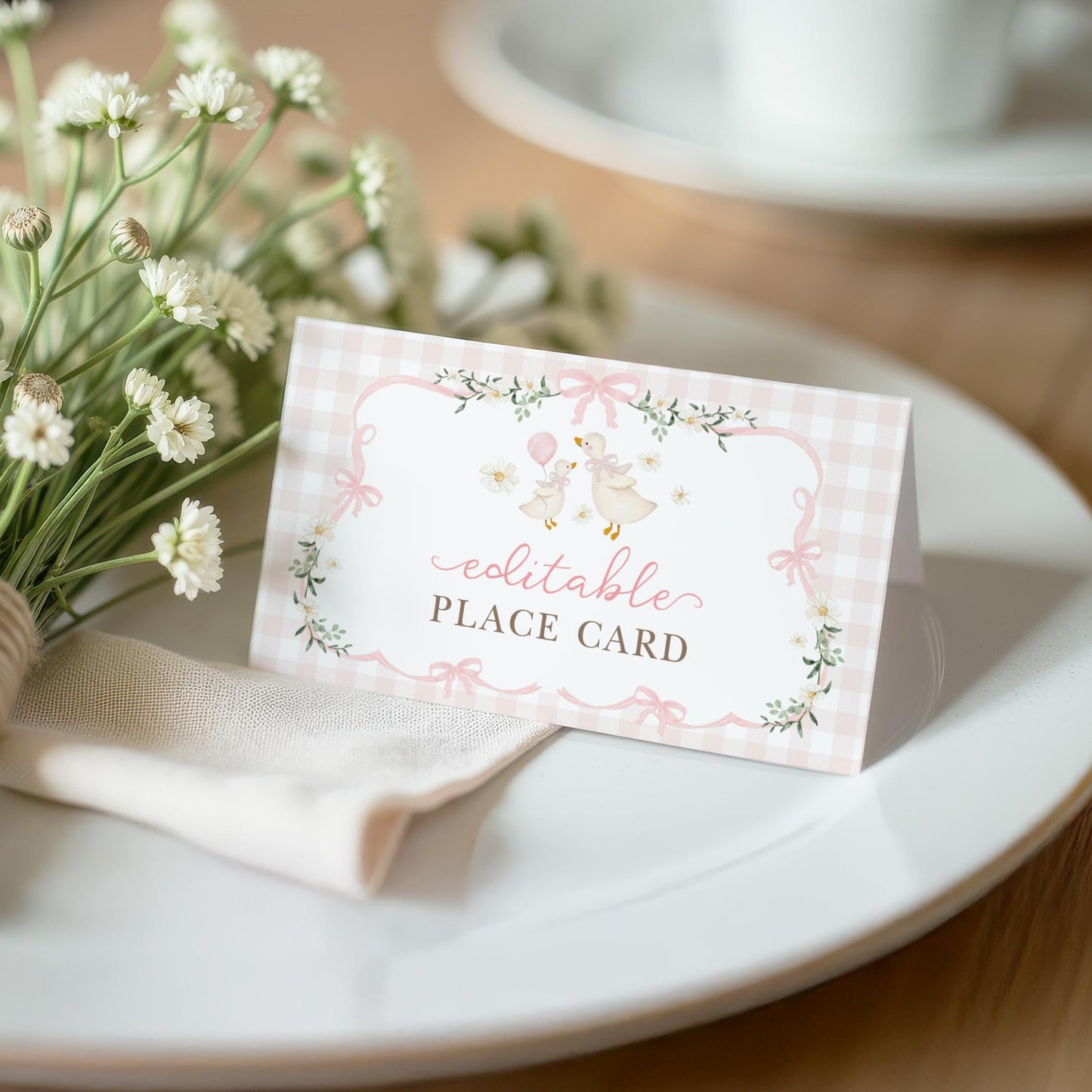 Pink Silly Goose Place Cards | Editable Corjl Template | Girl Baby Shower