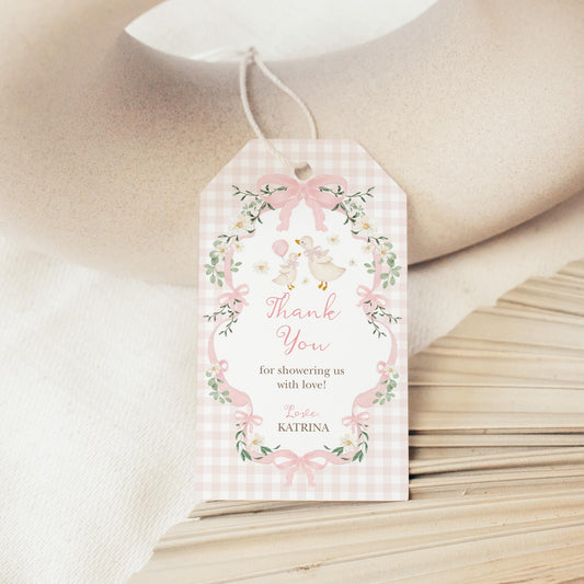 Pink Bow Silly Goose Favor Tag | Editable Corjl Template