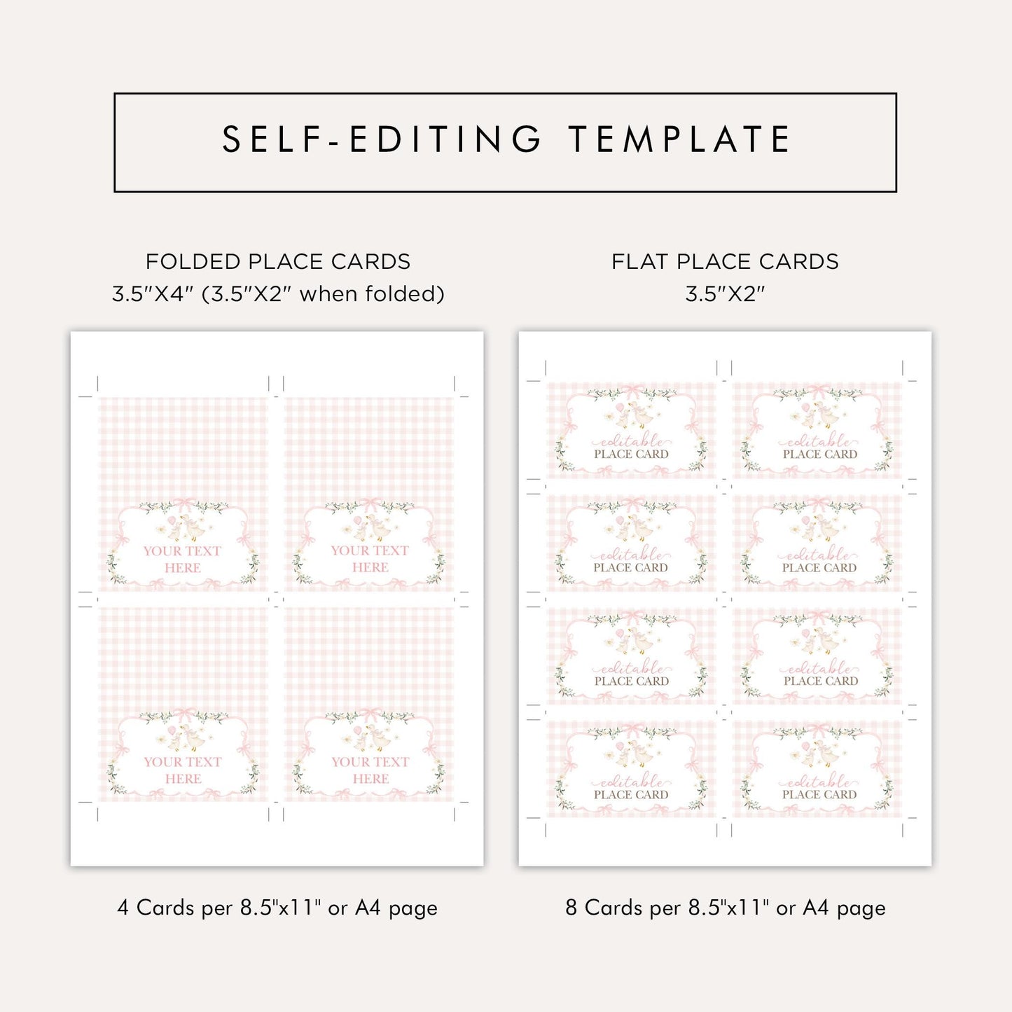 Pink Silly Goose Place Cards | Editable Corjl Template | Girl Baby Shower