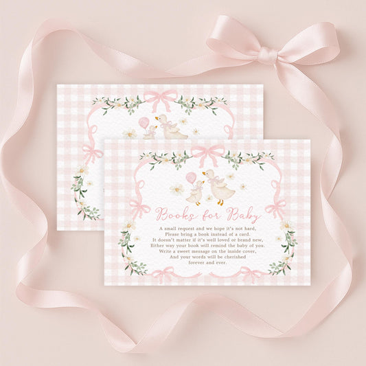 Silly Goose Pink Bow Baby Book Request Card | Editable Corjl Template