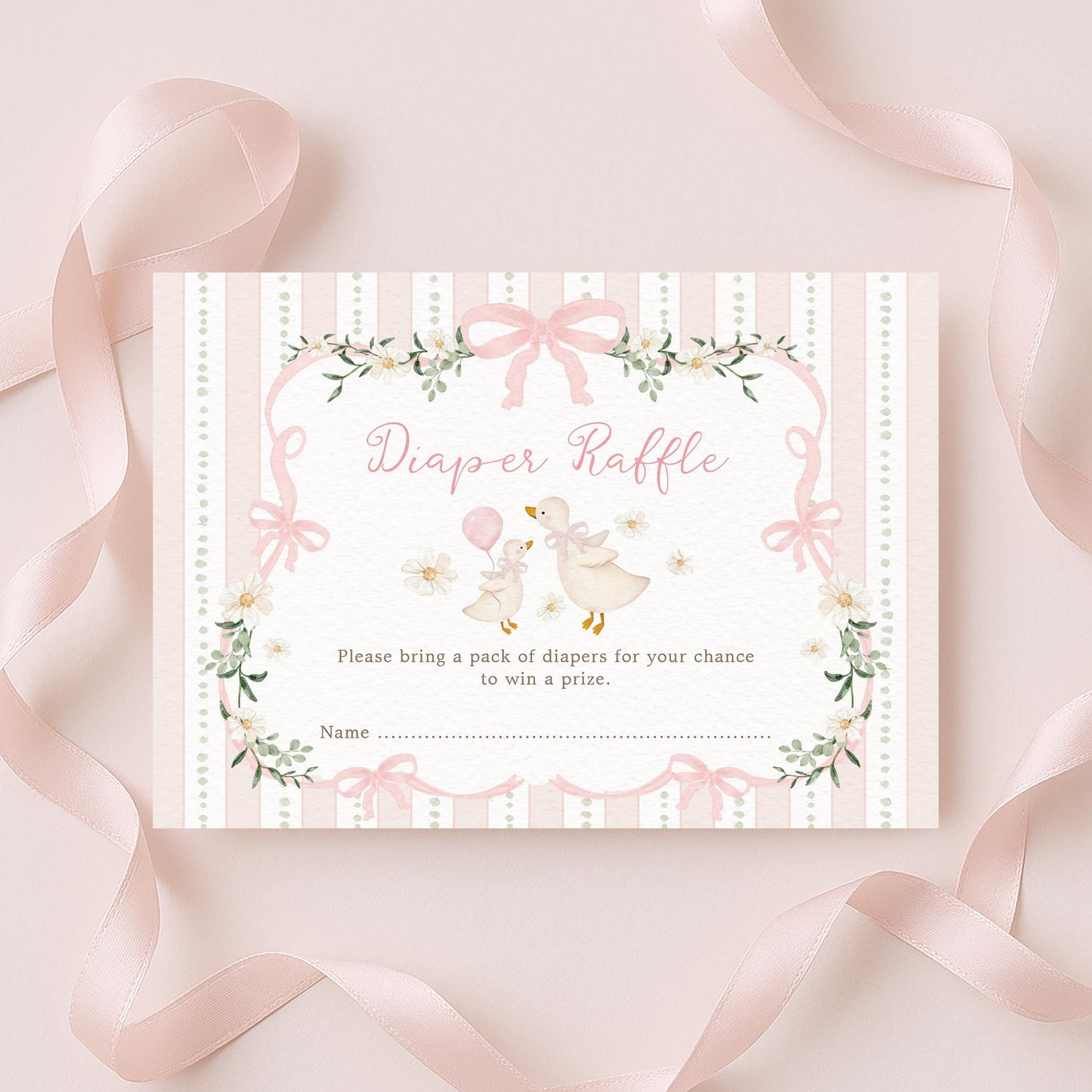 Pink Gingham Silly Goose Diaper Raffle Card | Editable Corjl Template