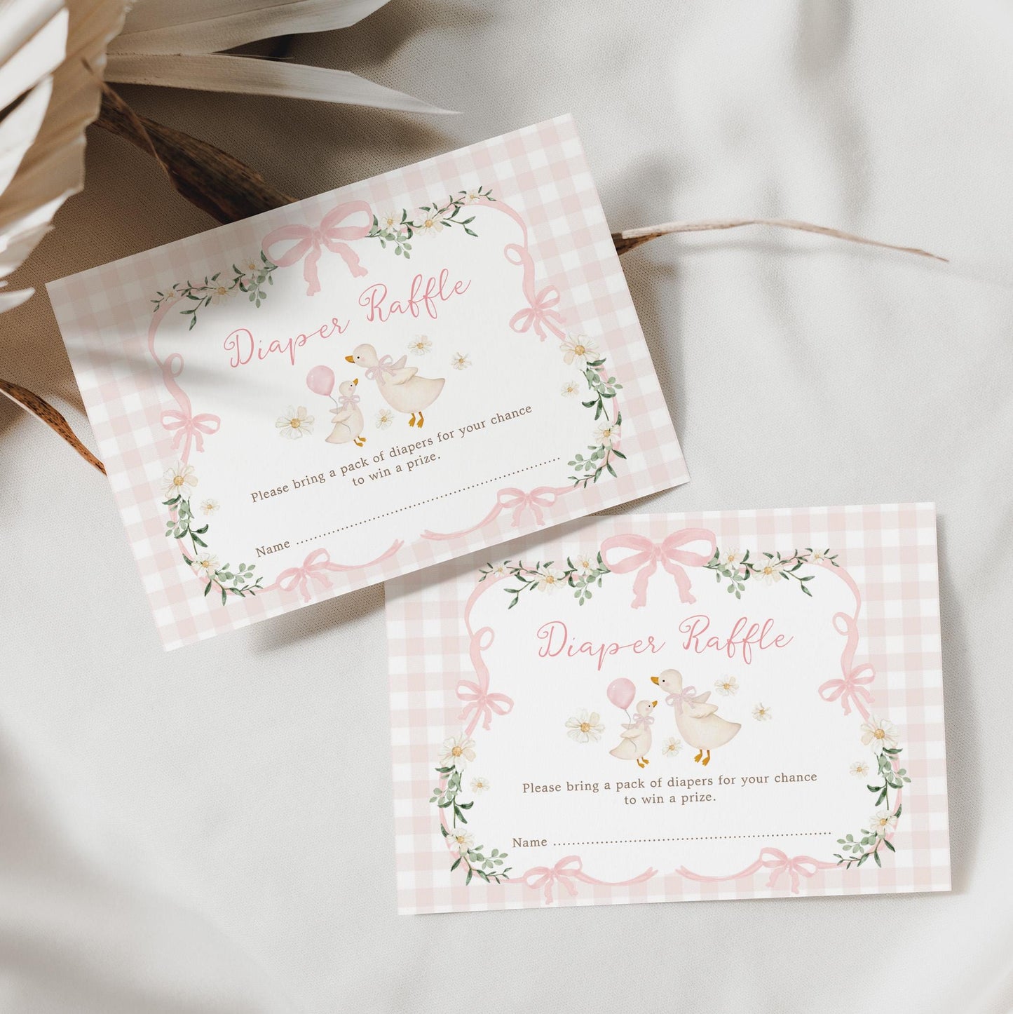 Pink Gingham Silly Goose Diaper Raffle Card | Editable Corjl Template