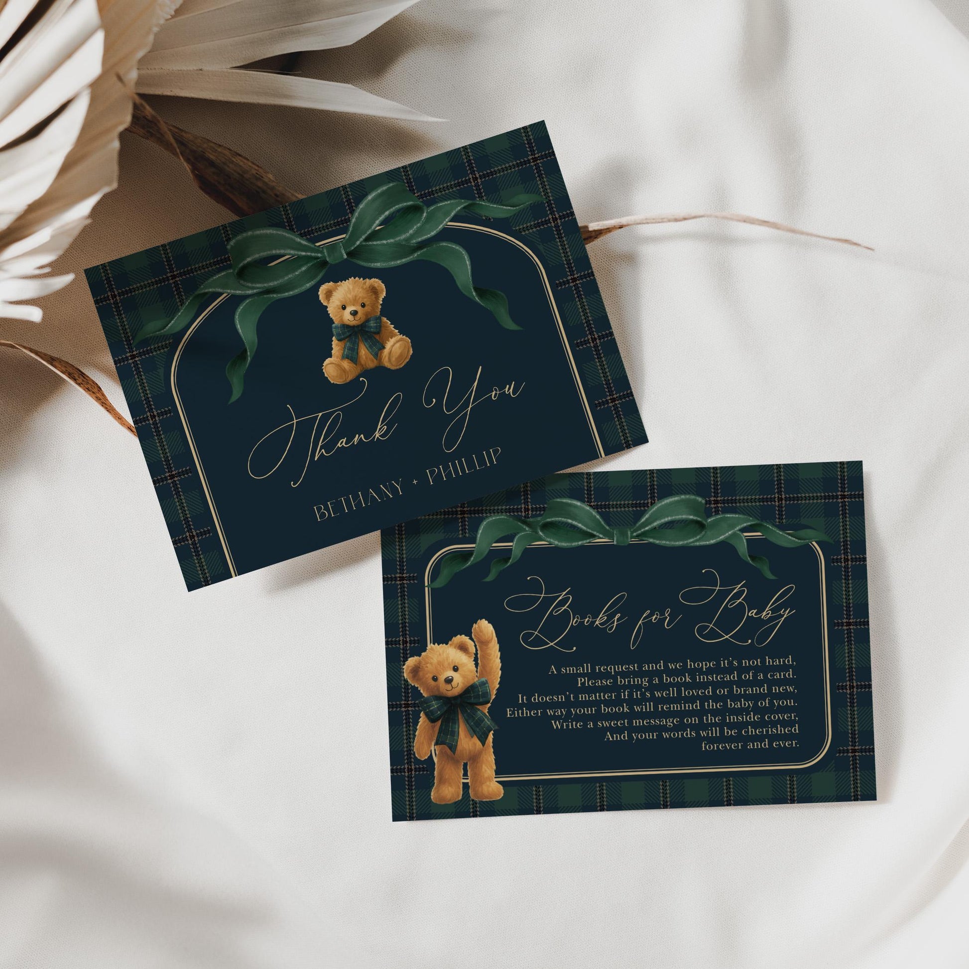 Navy Plaid Teddy Bear Baby Shower Invitation Bundle | Editable Corjl | Blue Bunny Printables