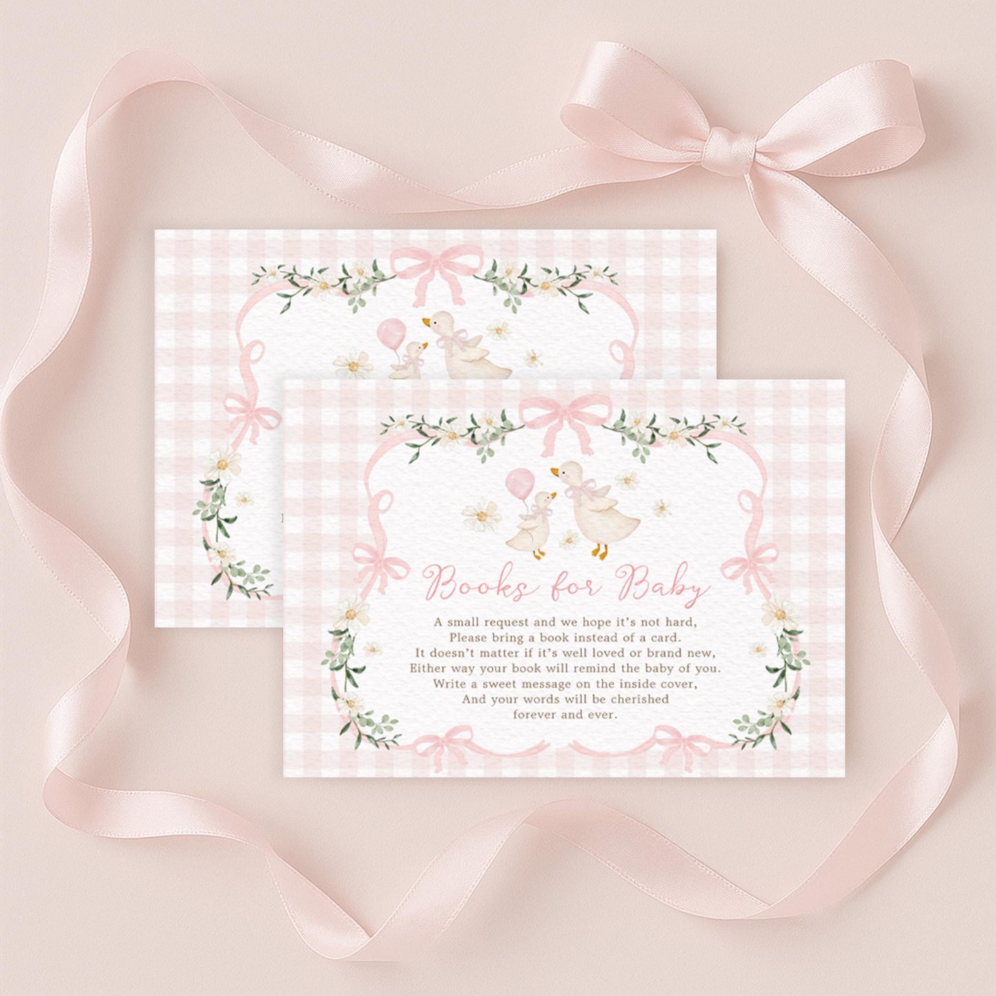 Silly Goose Girl Baby Shower Invitation Bundle | Editable Corjl | Coquette Pink Gingham