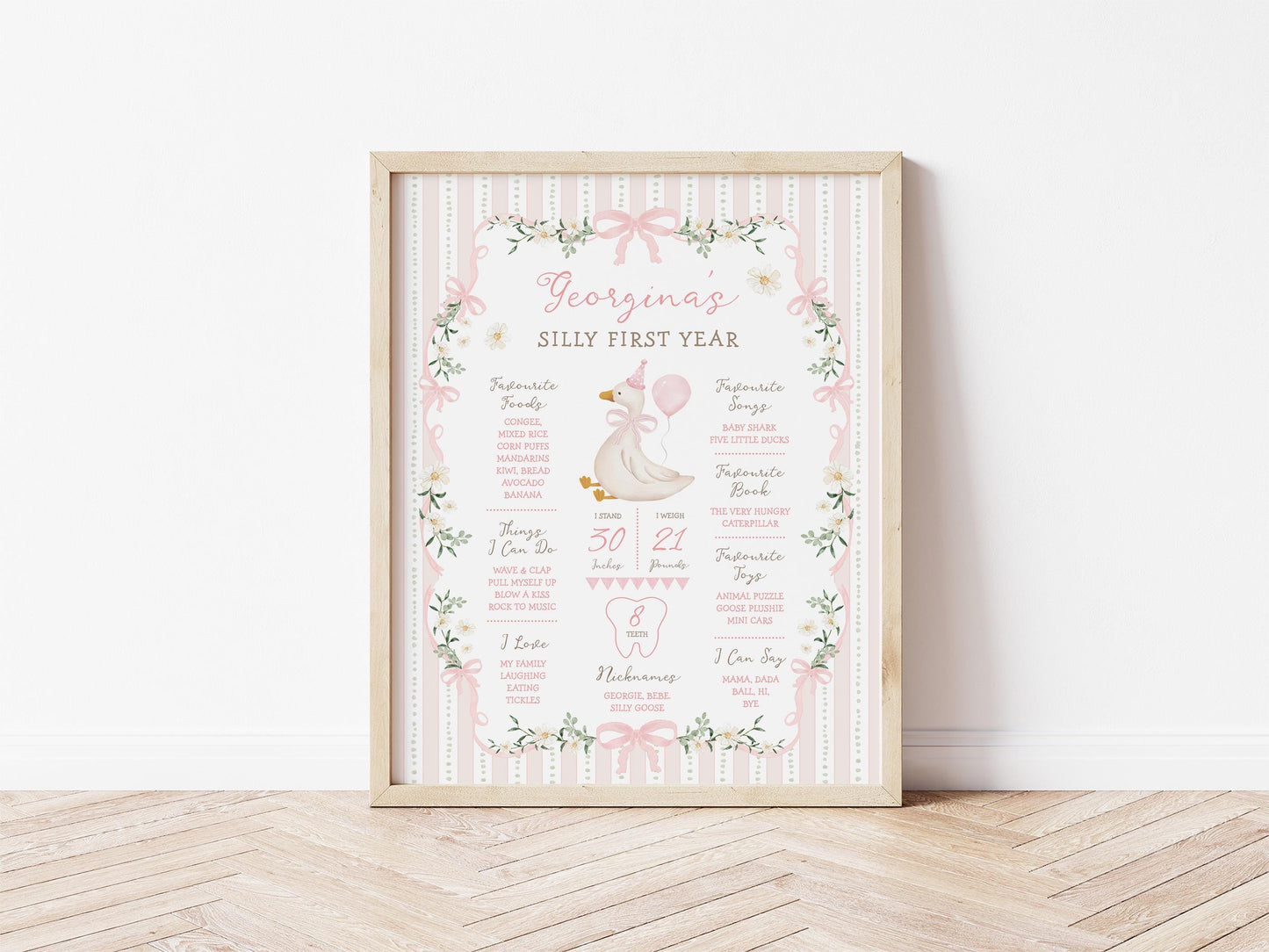 Silly Goose Pink Bow Milestone Board | Editable Corjl Template