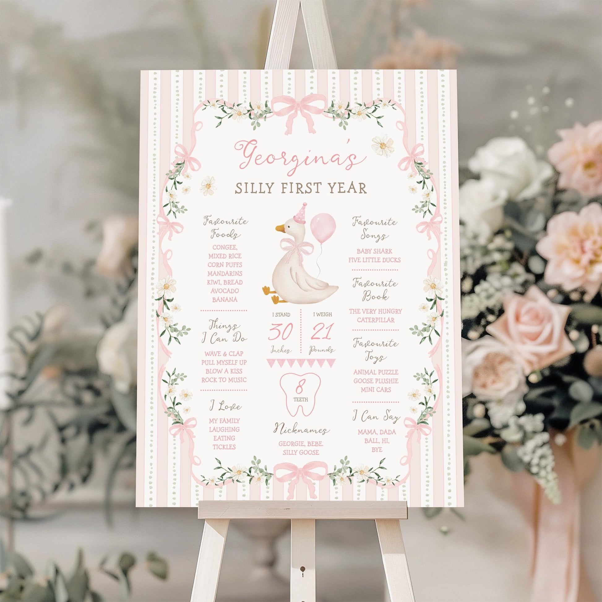 Silly Goose Pink Bow Milestone Board | Editable Corjl Template