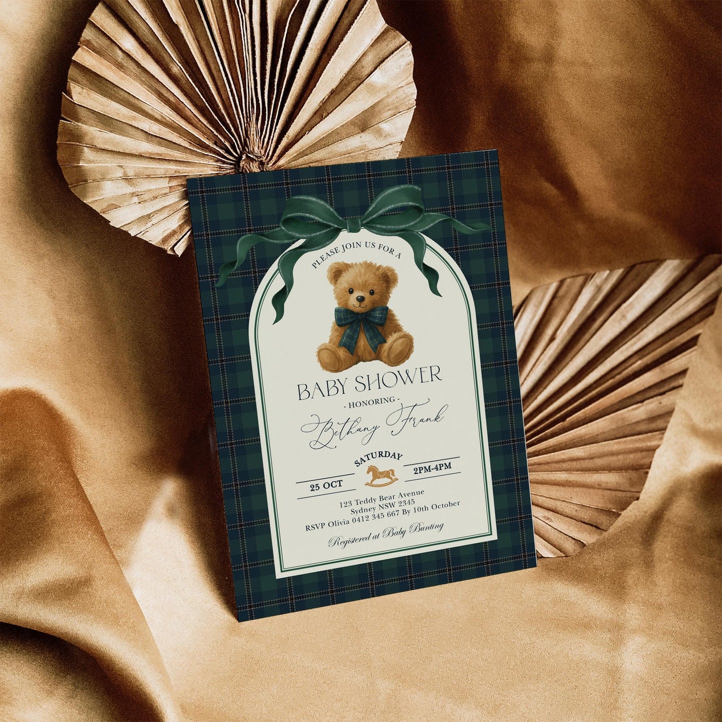Navy Teddy Bear Baby Shower Invitation | Editable Corjl Template