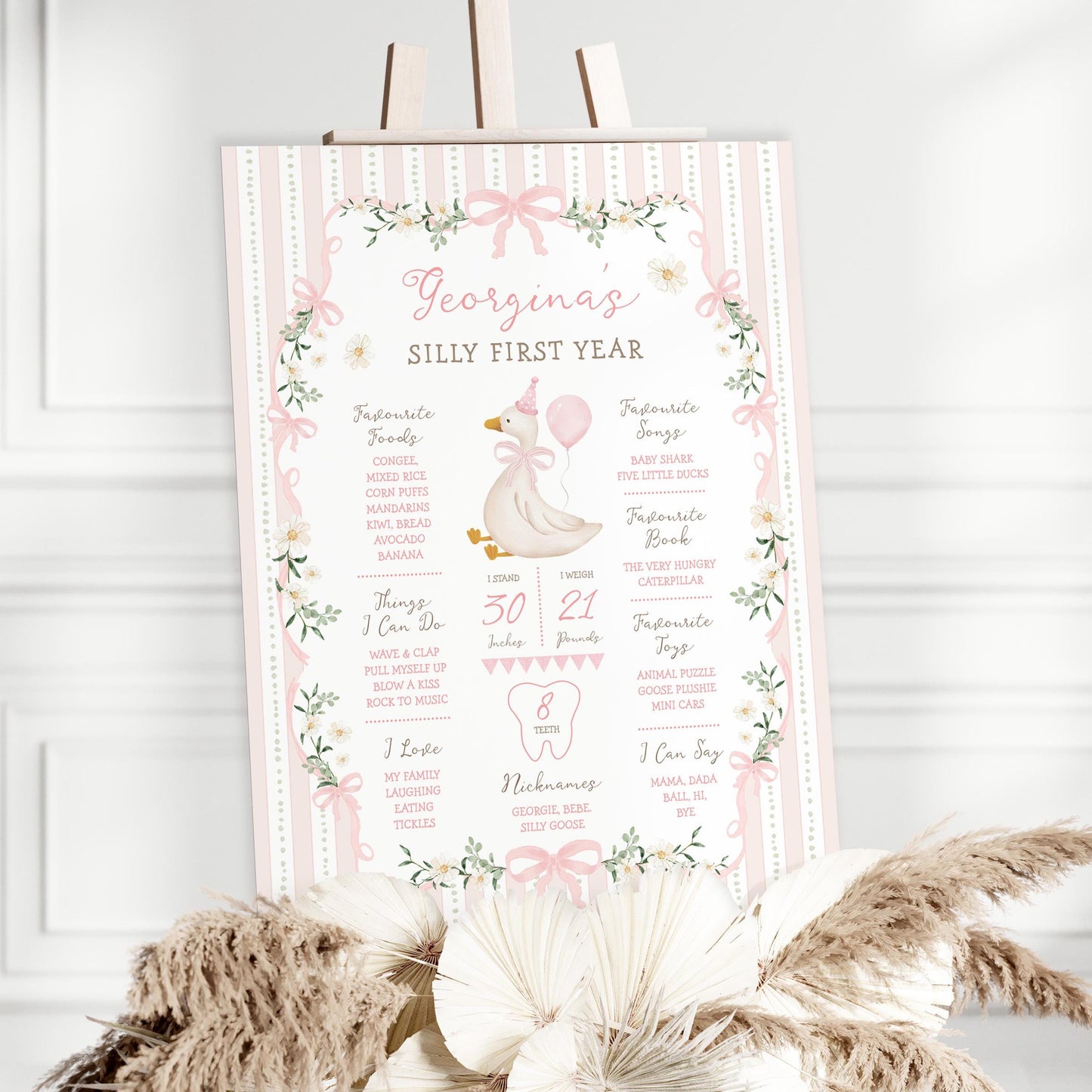 Silly Goose Pink Bow Milestone Board | Editable Corjl Template