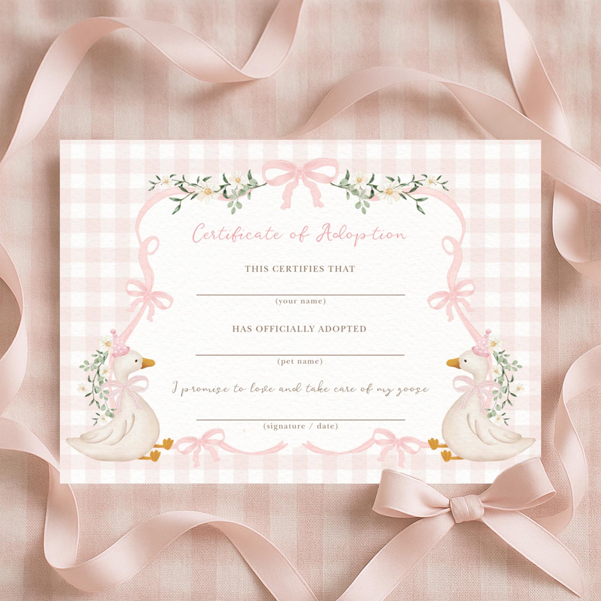 Silly Goose Birthday Sign & Certificate | Editable Corjl Template | Pink Gingham