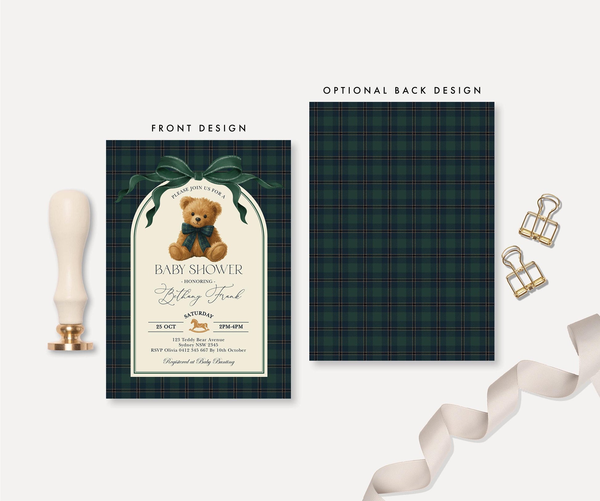 Navy Teddy Bear Baby Shower Invitation | Editable Corjl Template