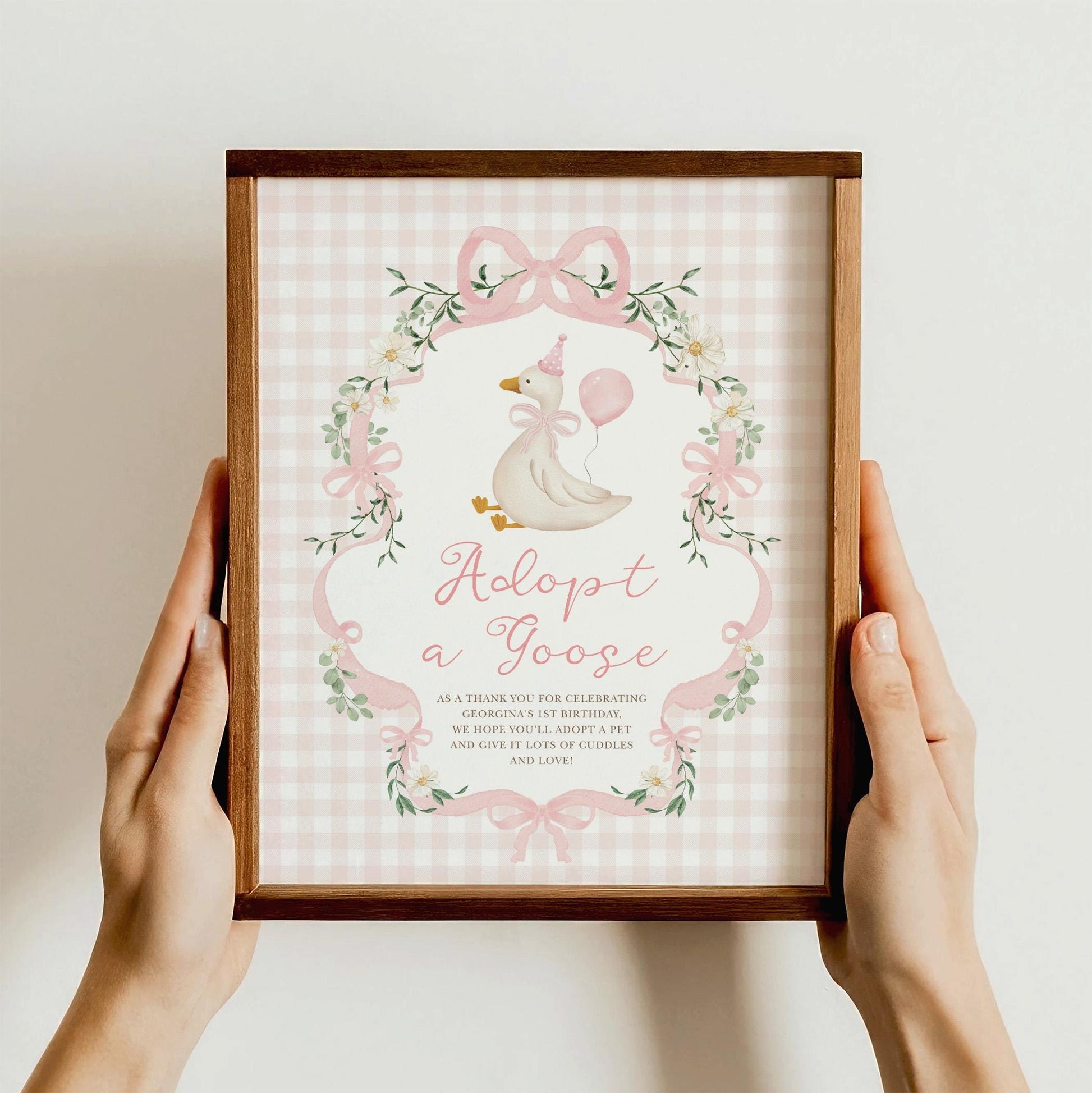 Silly Goose Birthday Sign & Certificate | Editable Corjl Template | Pink Gingham