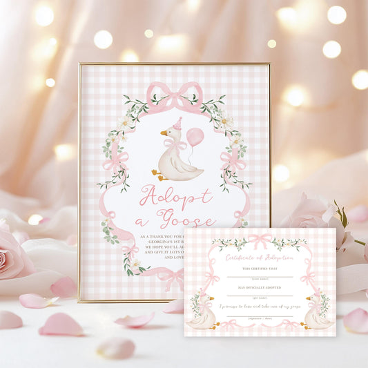 Silly Goose Birthday Sign & Certificate | Editable Corjl Template | Pink Gingham
