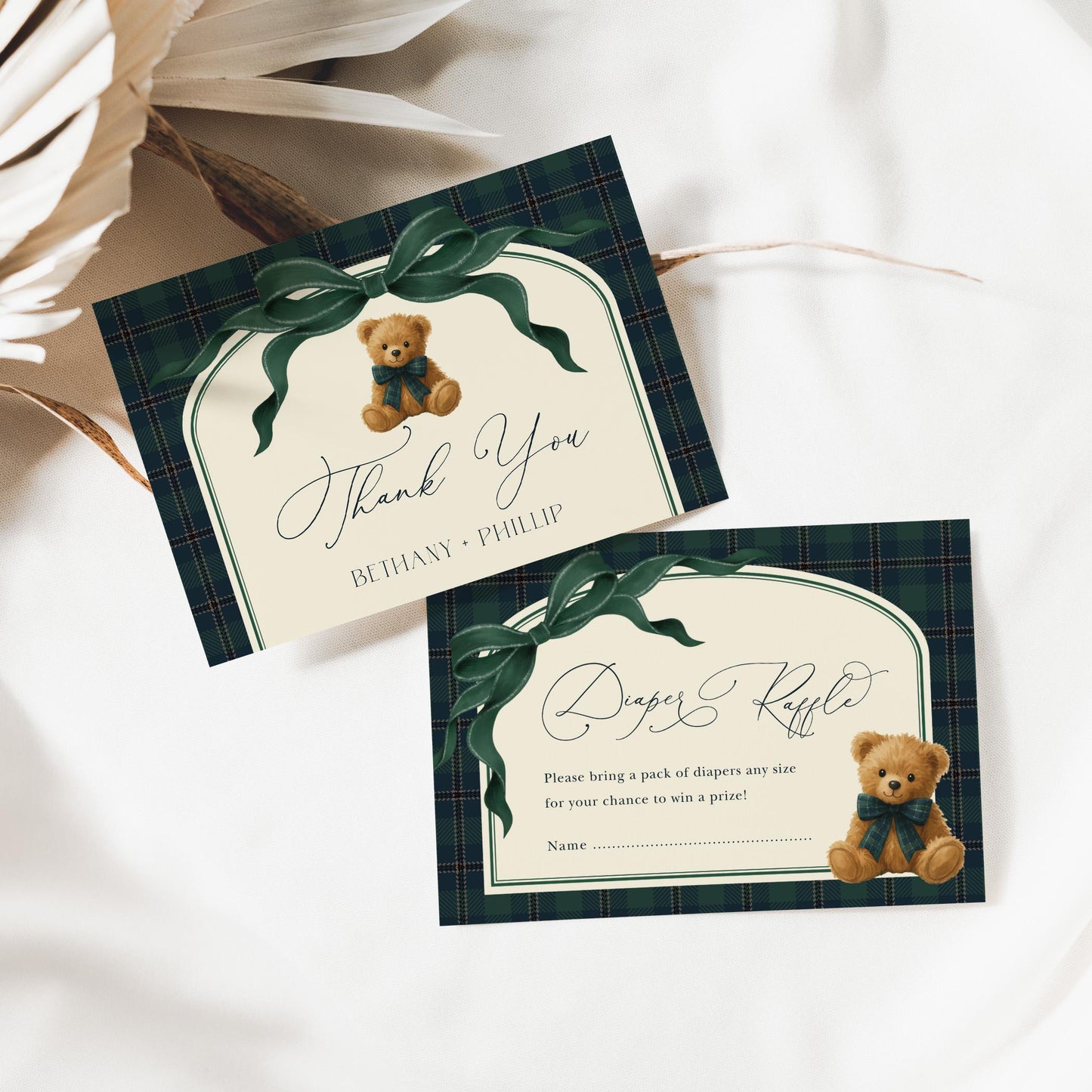 Luxury Polo Teddy Bear Baby Shower Invitation Bundle | Editable Corjl | Navy Plaid